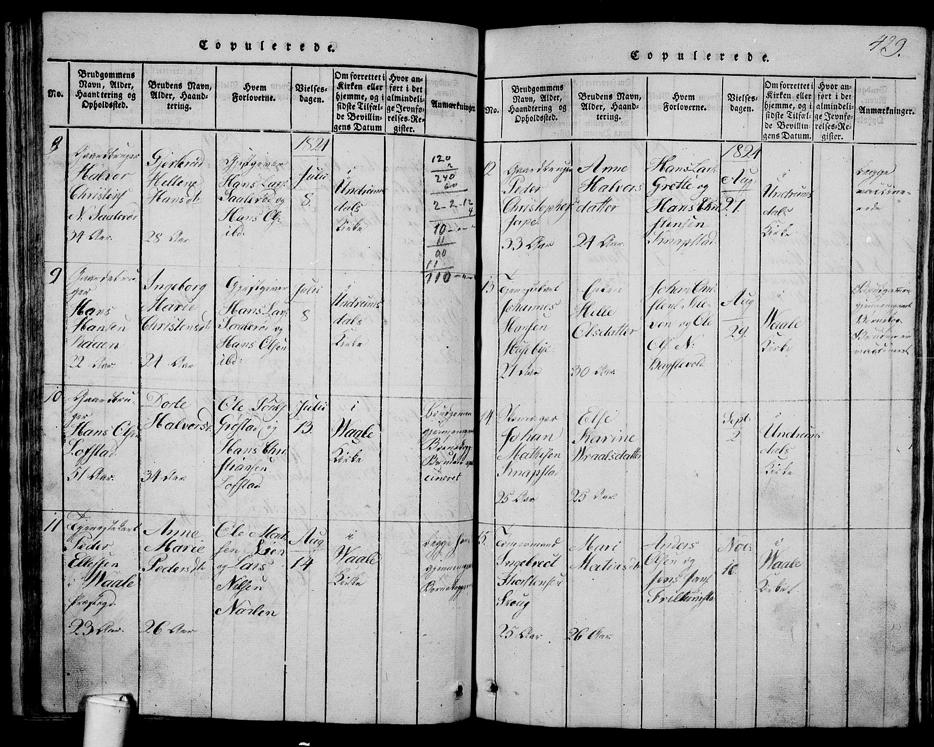 Våle kirkebøker, AV/SAKO-A-334/G/Ga/L0001: Parish register (copy) no. I 1, 1814-1824, p. 428-429