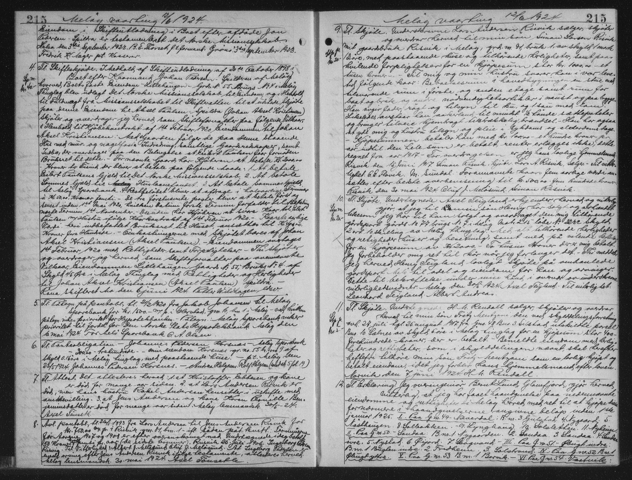 Rana sorenskriveri , AV/SAT-A-1108/1/2/2C/L0018: Mortgage book no. 18, 1923-1928, p. 215, Deed date: 12.06.1924