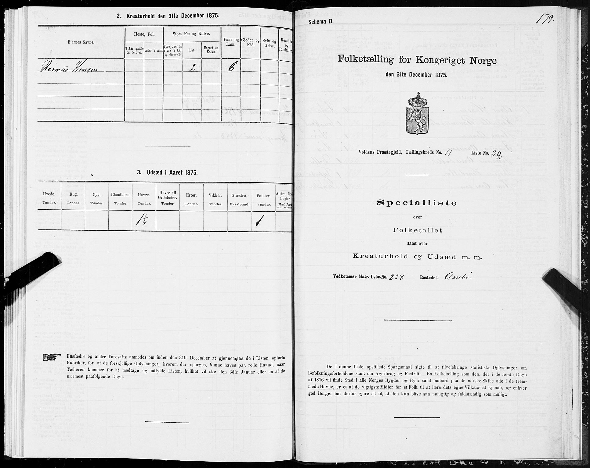 SAT, 1875 census for 1519P Volda, 1875, p. 6179