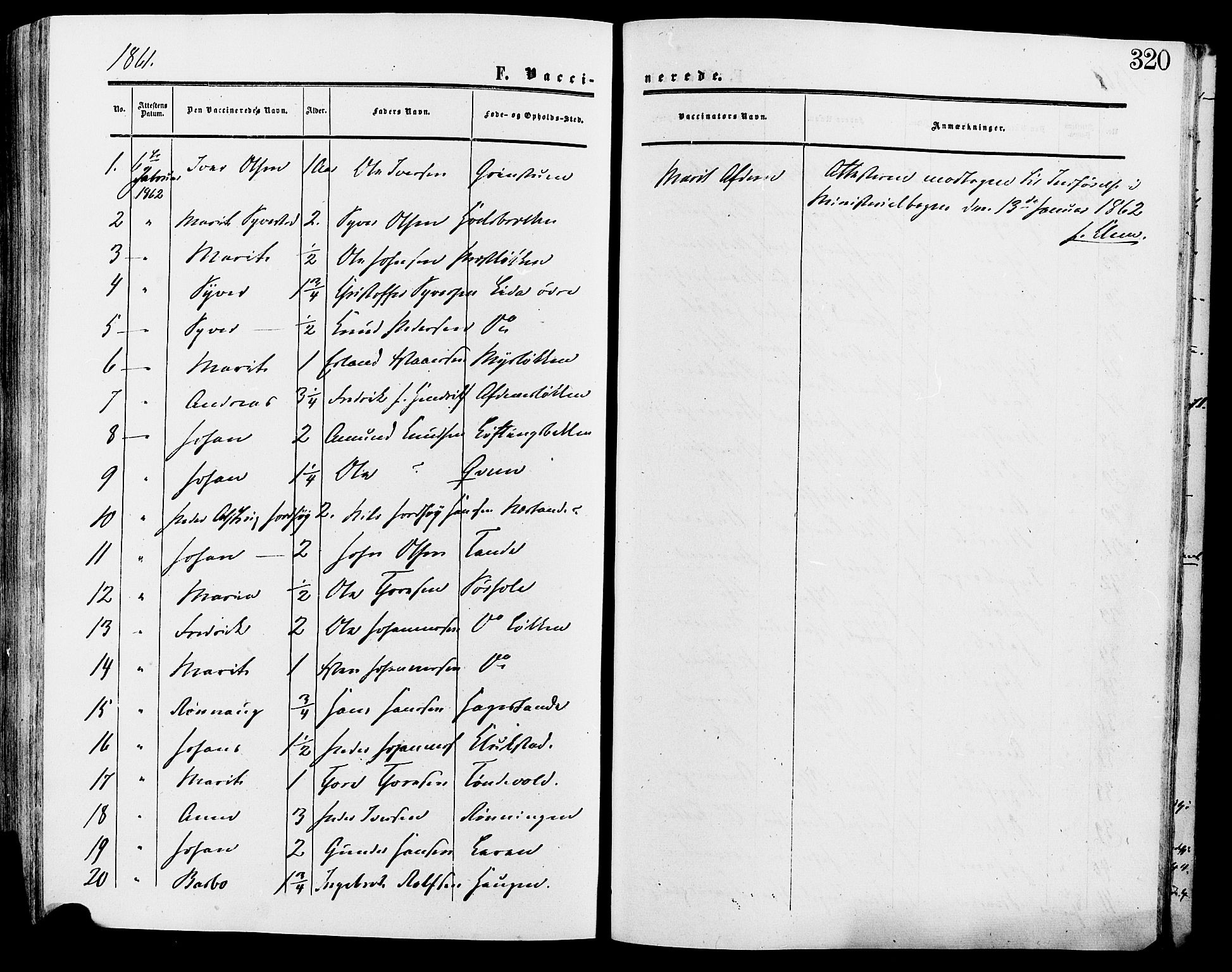 Lesja prestekontor, SAH/PREST-068/H/Ha/Haa/L0009: Parish register (official) no. 9, 1854-1889, p. 320