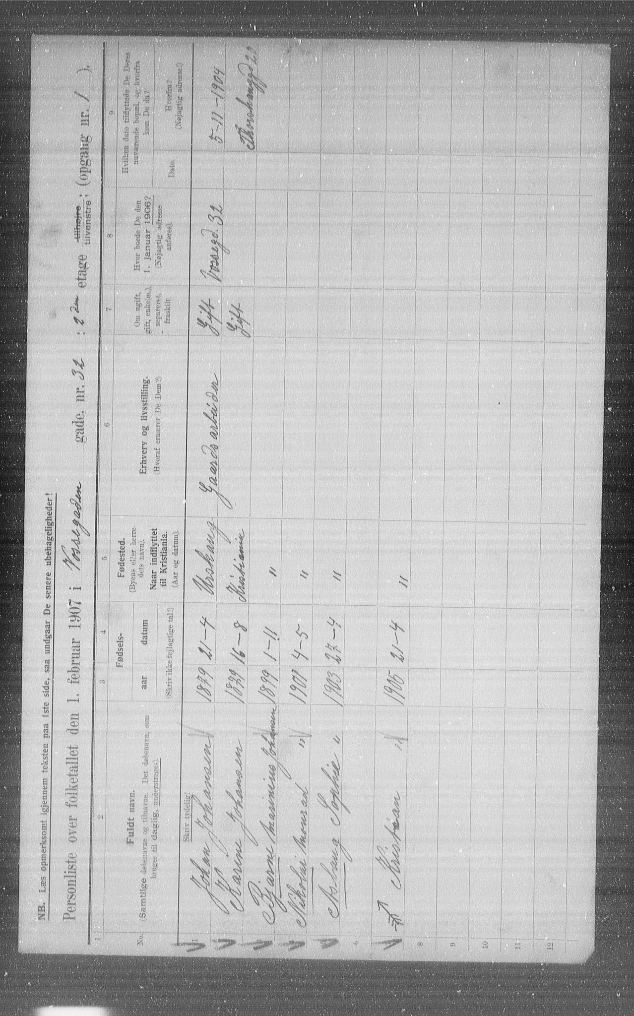 OBA, Municipal Census 1907 for Kristiania, 1907, p. 63819