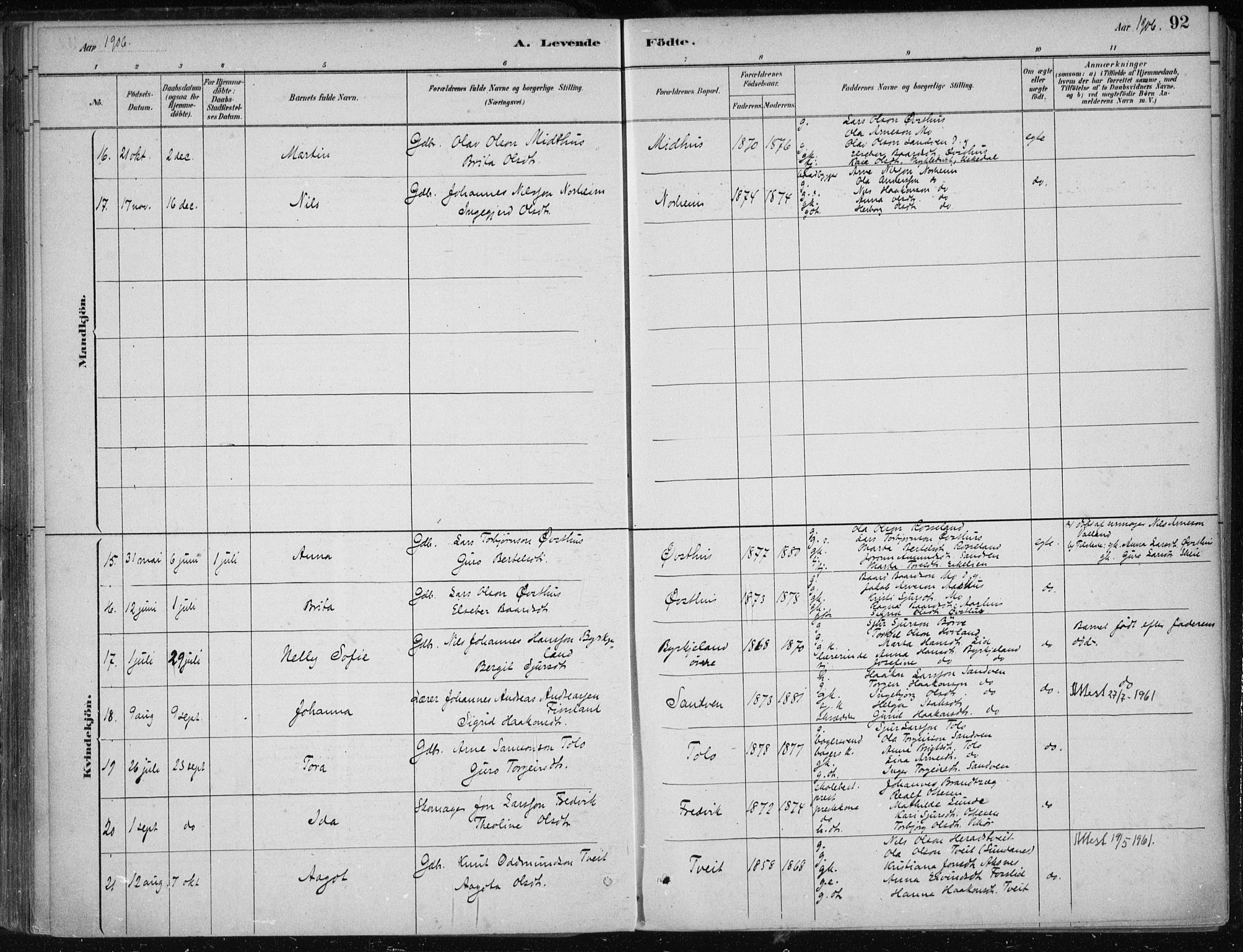 Kvam sokneprestembete, AV/SAB-A-76201/H/Haa: Parish register (official) no. B  1, 1880-1908, p. 92