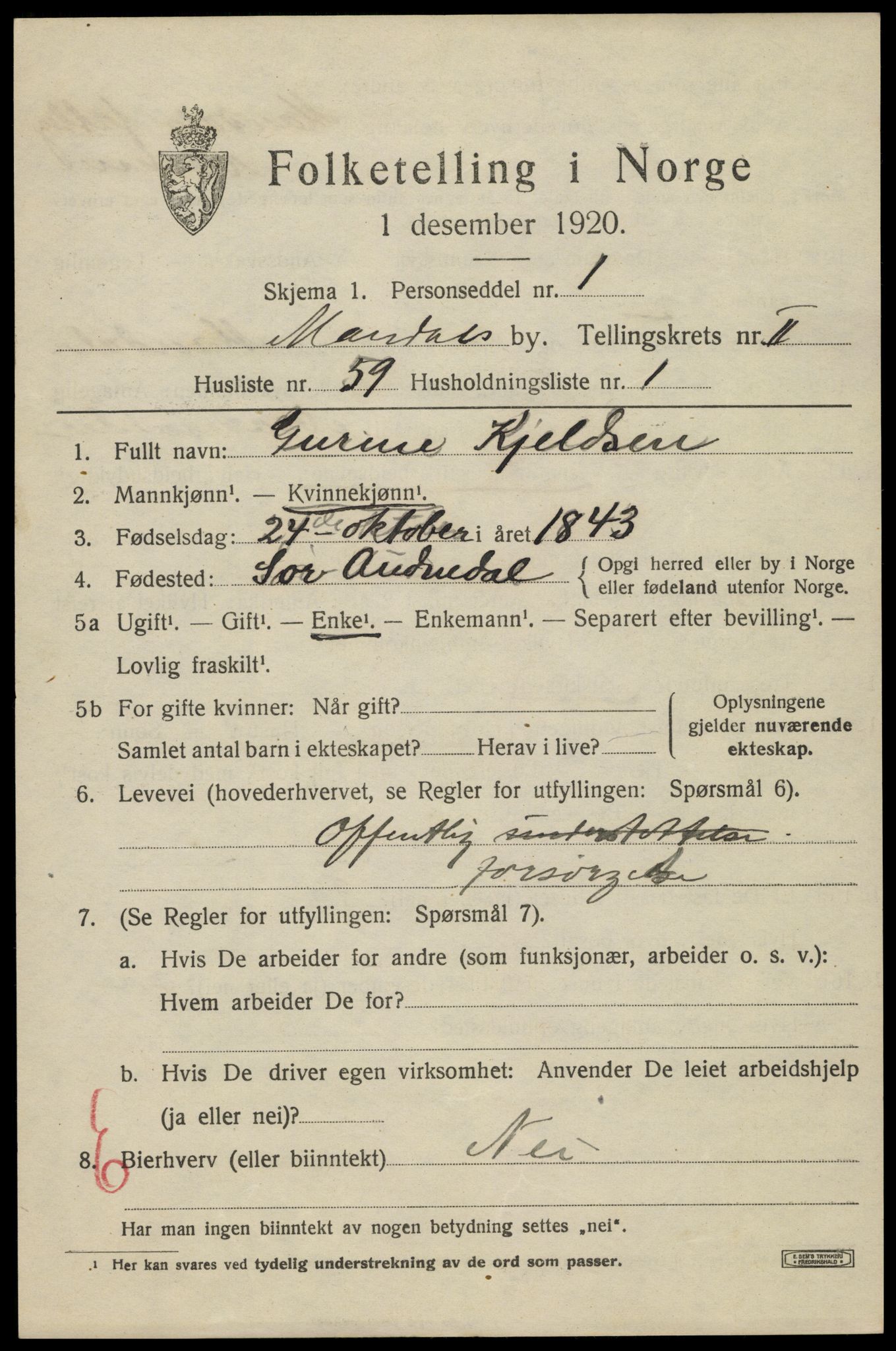 SAK, 1920 census for Mandal, 1920, p. 4769