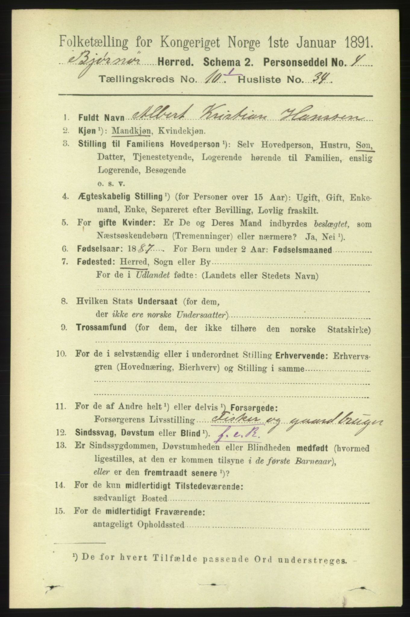 RA, 1891 census for 1632 Bjørnør, 1891, p. 4360