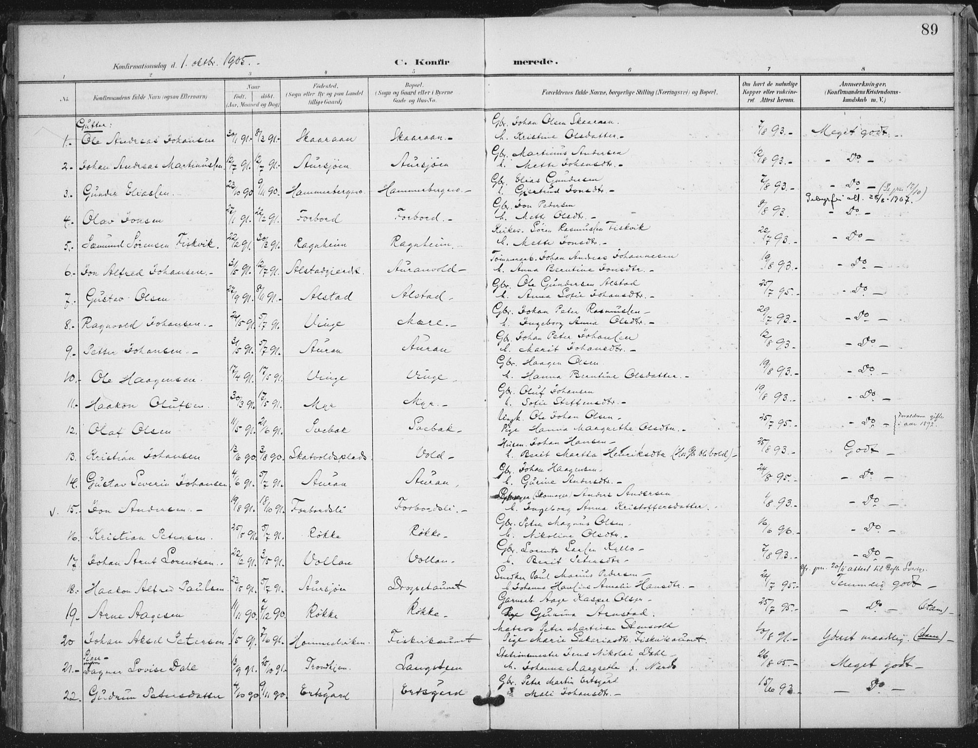 Ministerialprotokoller, klokkerbøker og fødselsregistre - Nord-Trøndelag, AV/SAT-A-1458/712/L0101: Parish register (official) no. 712A02, 1901-1916, p. 89