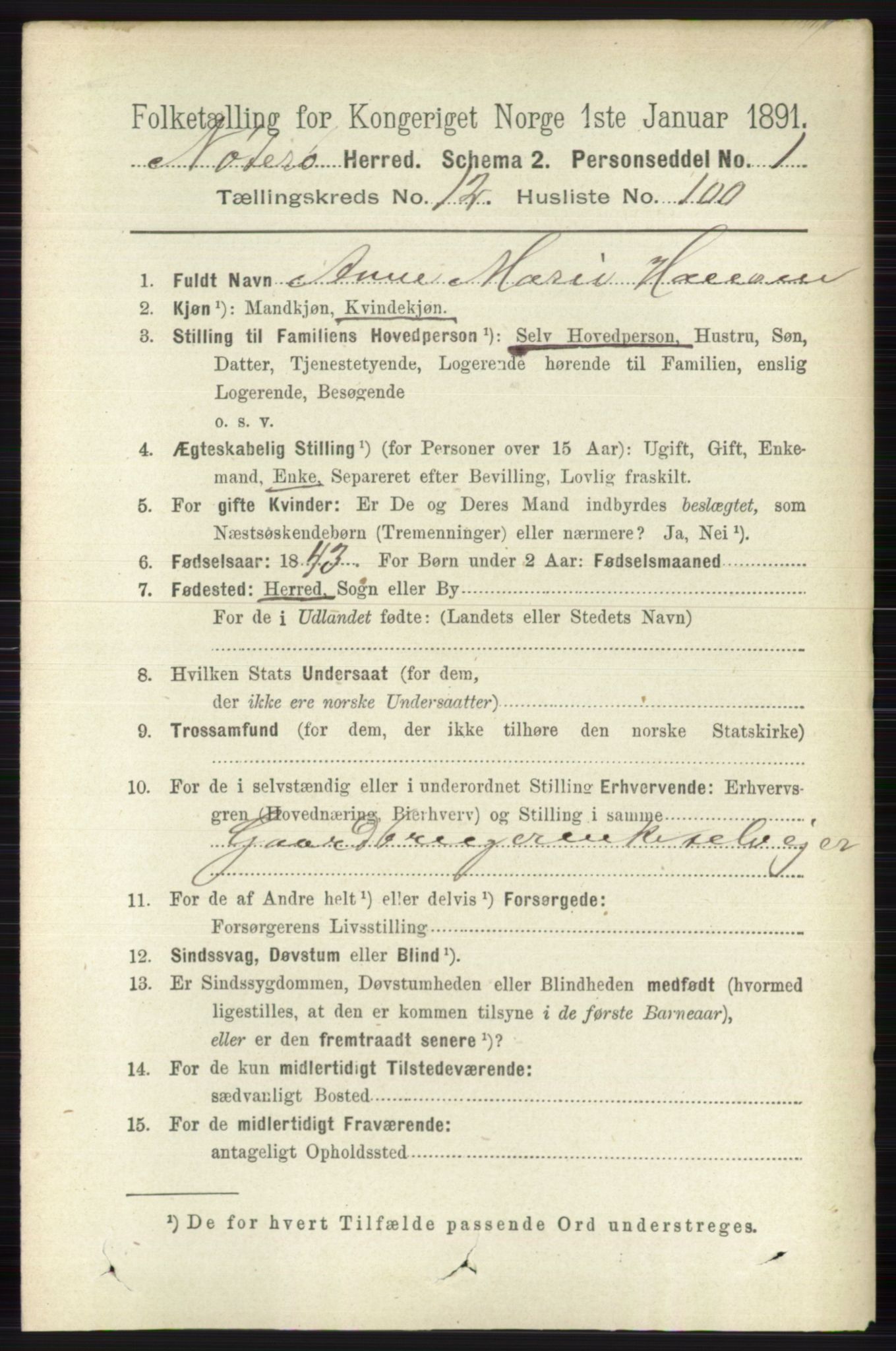 RA, 1891 census for 0722 Nøtterøy, 1891, p. 6924