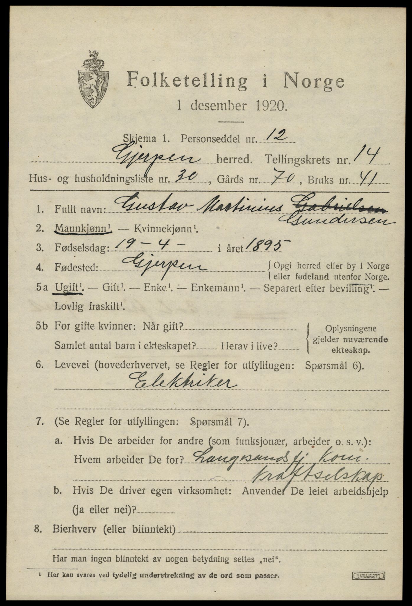 SAKO, 1920 census for Gjerpen, 1920, p. 16178