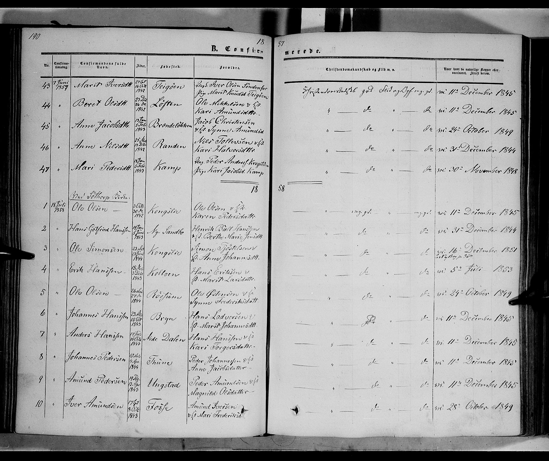 Nord-Fron prestekontor, SAH/PREST-080/H/Ha/Haa/L0001: Parish register (official) no. 1, 1851-1864, p. 190