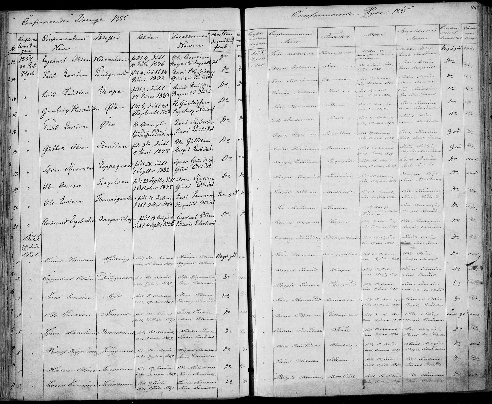 Ål kirkebøker, AV/SAKO-A-249/F/Fa/L0006: Parish register (official) no. I 6, 1849-1864, p. 99