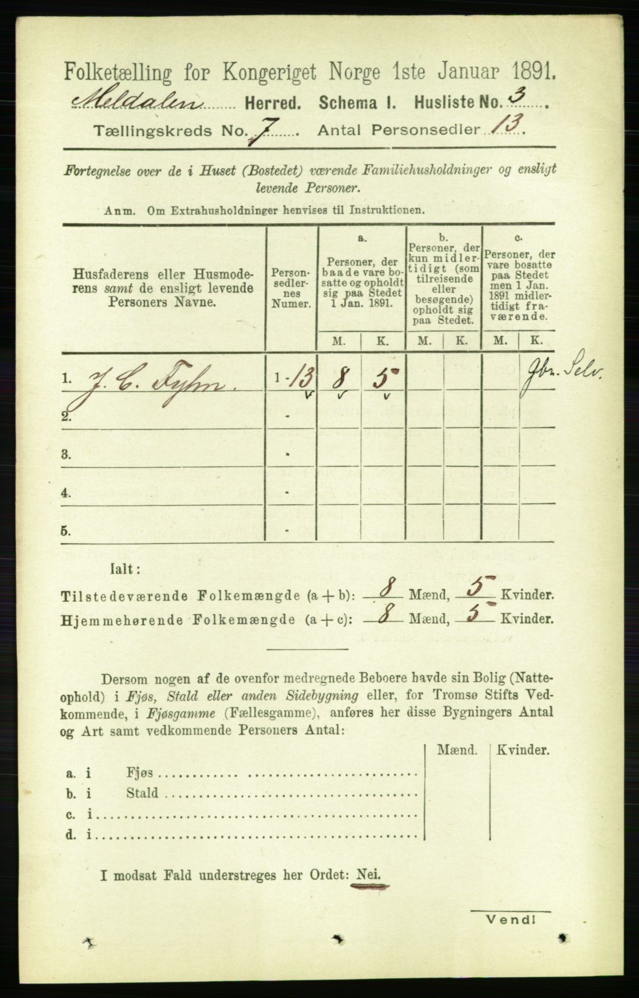 RA, 1891 census for 1636 Meldal, 1891, p. 3333