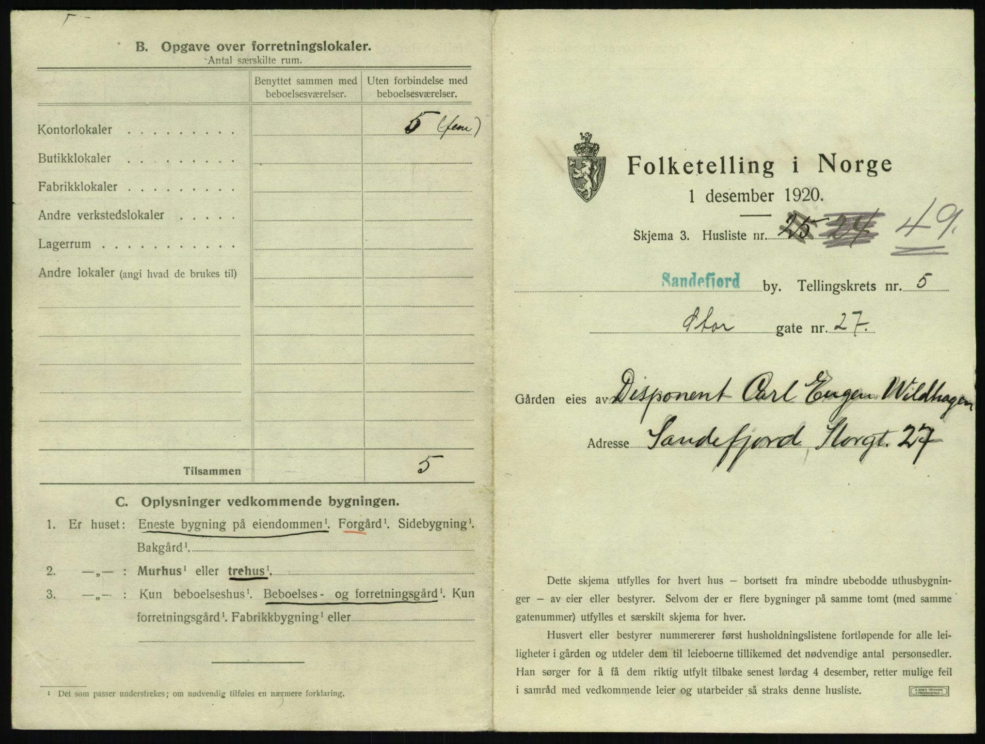 SAKO, 1920 census for Sandefjord, 1920, p. 712