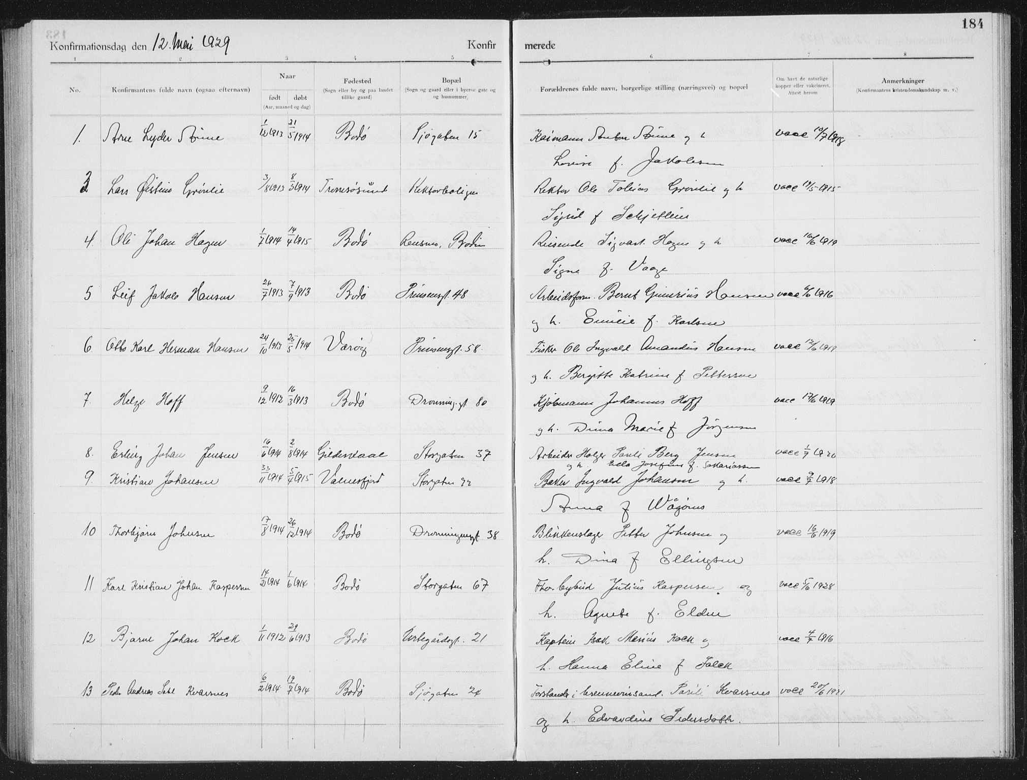 Ministerialprotokoller, klokkerbøker og fødselsregistre - Nordland, SAT/A-1459/801/L0037: Parish register (copy) no. 801C12, 1921-1937, p. 184