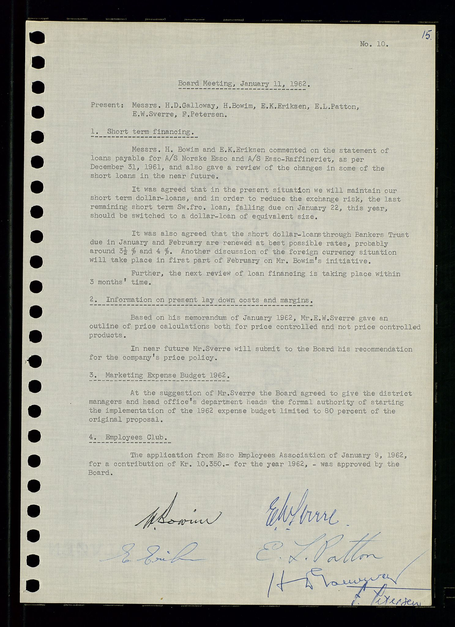 Pa 0982 - Esso Norge A/S, AV/SAST-A-100448/A/Aa/L0001/0003: Den administrerende direksjon Board minutes (styrereferater) / Den administrerende direksjon Board minutes (styrereferater), 1962, p. 15