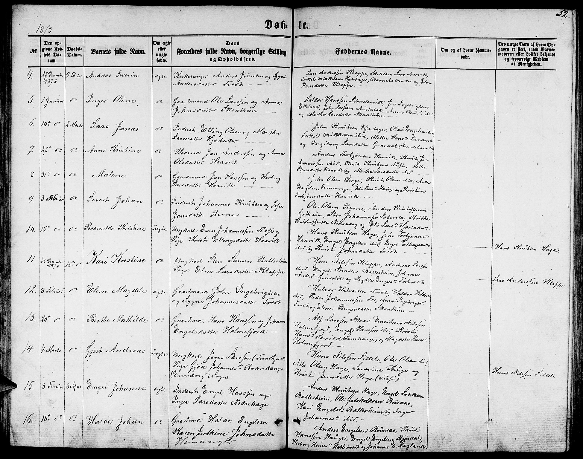 Fusa sokneprestembete, SAB/A-75401/H/Hab: Parish register (copy) no. C 1, 1861-1885, p. 52
