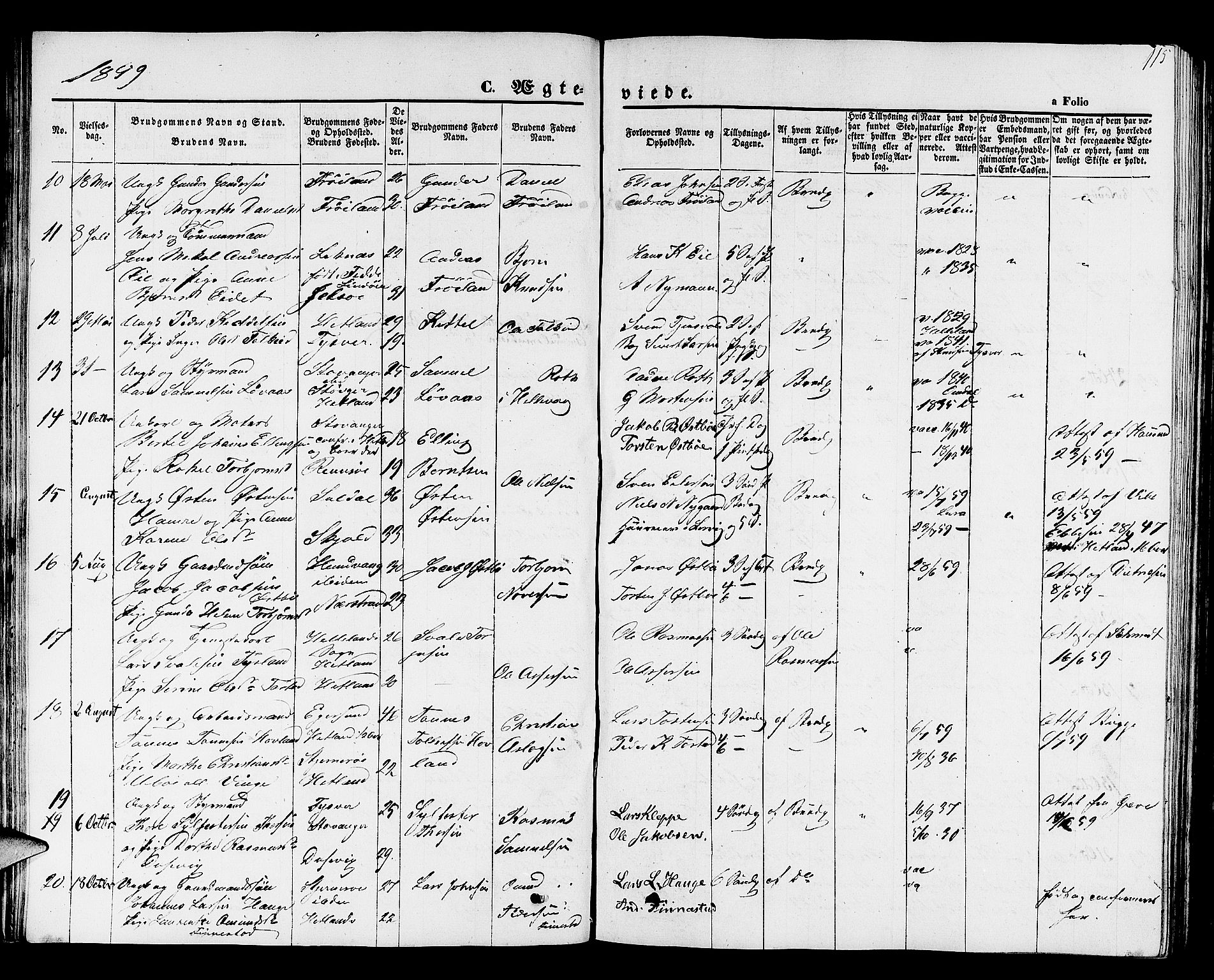 Hetland sokneprestkontor, SAST/A-101826/30/30BB/L0001: Parish register (copy) no. B 1, 1850-1868, p. 115