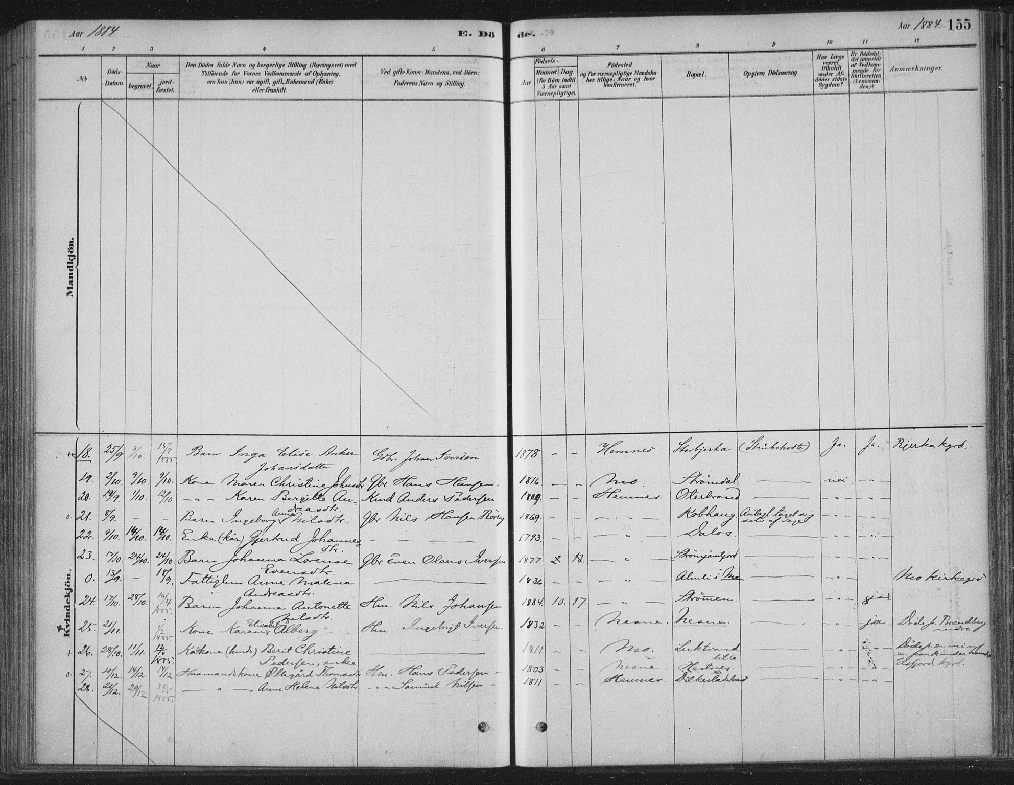 Ministerialprotokoller, klokkerbøker og fødselsregistre - Nordland, AV/SAT-A-1459/825/L0361: Parish register (official) no. 825A15, 1878-1893, p. 155