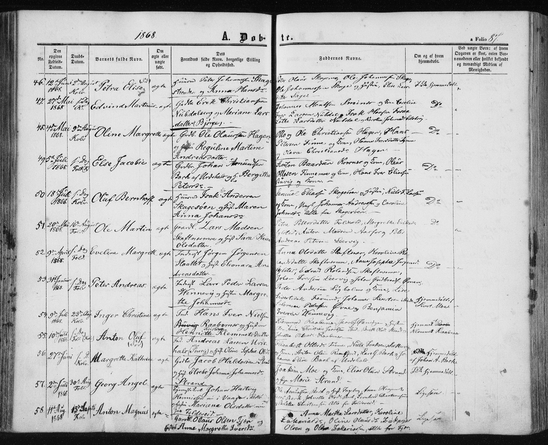 Ministerialprotokoller, klokkerbøker og fødselsregistre - Nord-Trøndelag, SAT/A-1458/780/L0641: Parish register (official) no. 780A06, 1857-1874, p. 87