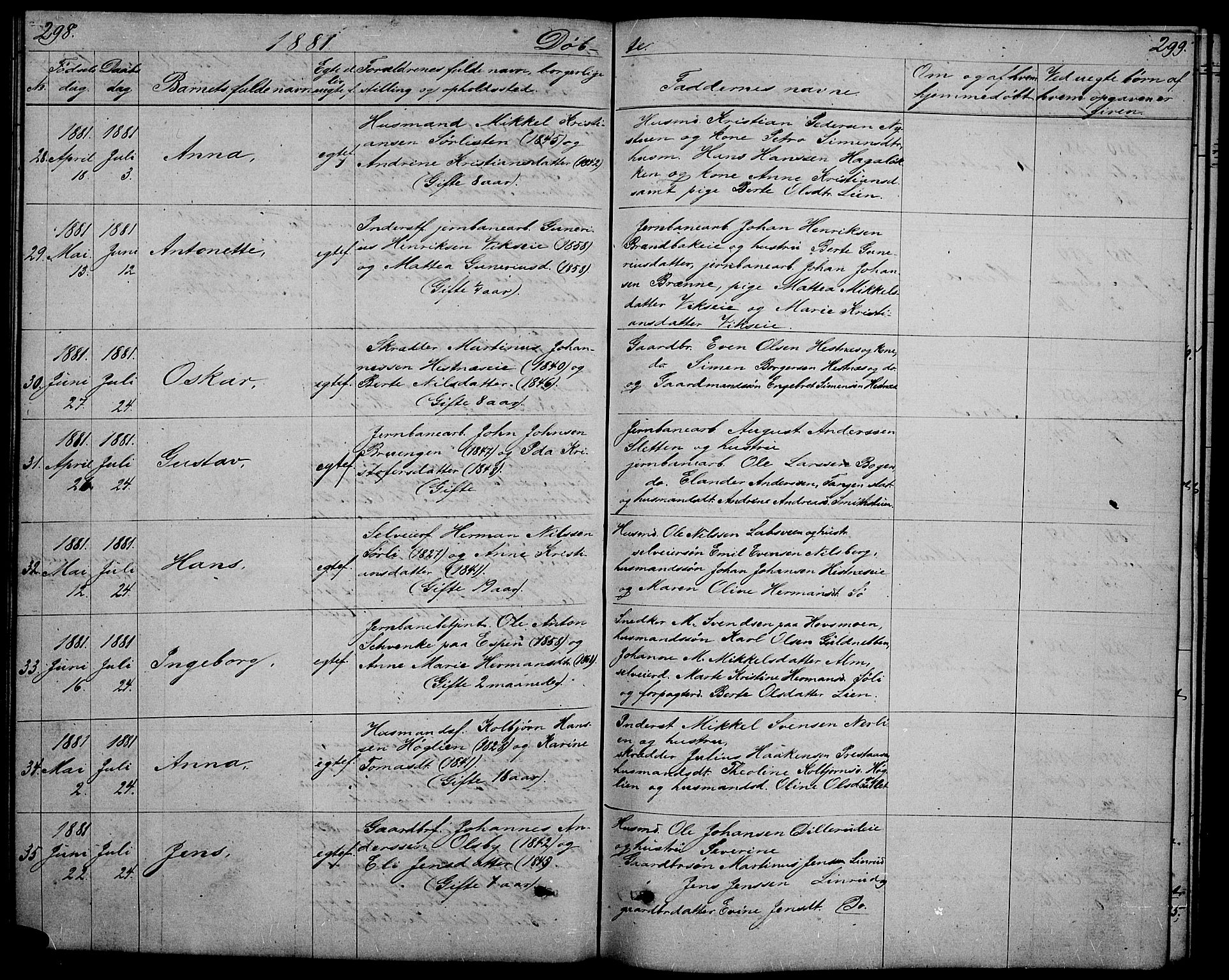 Stange prestekontor, AV/SAH-PREST-002/L/L0005: Parish register (copy) no. 5, 1861-1881, p. 298-299