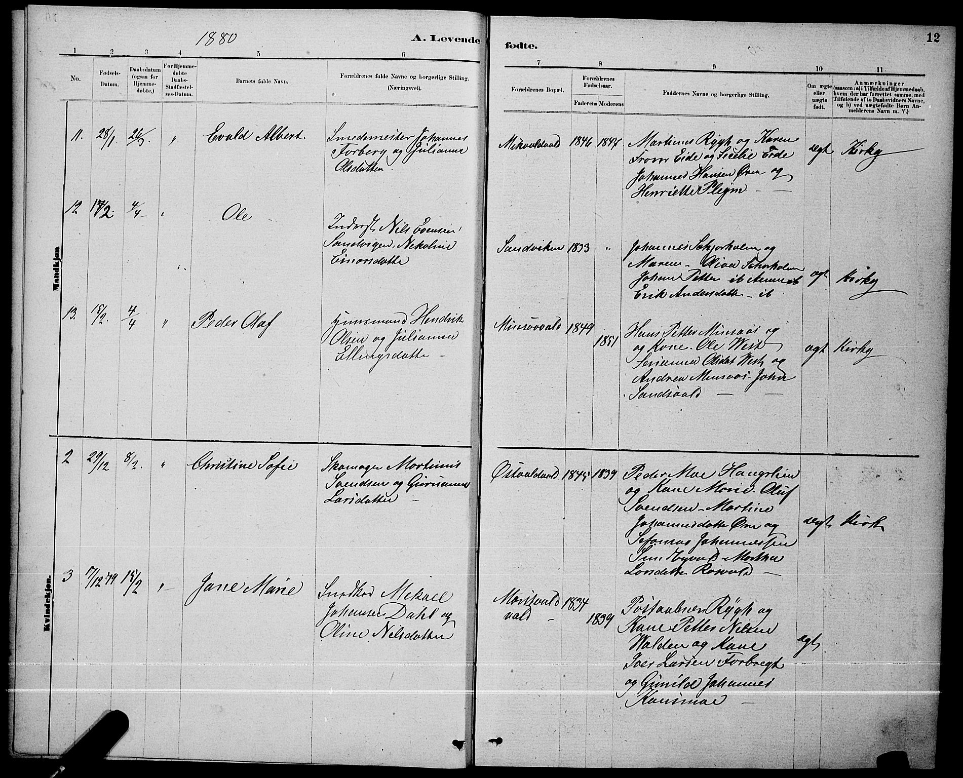 Ministerialprotokoller, klokkerbøker og fødselsregistre - Nord-Trøndelag, SAT/A-1458/723/L0256: Parish register (copy) no. 723C04, 1879-1890, p. 12