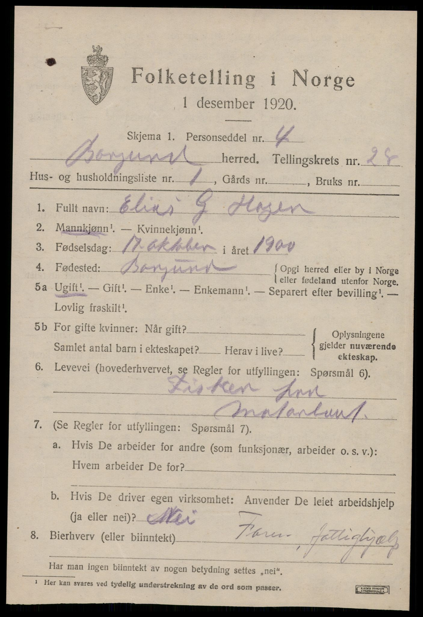 SAT, 1920 census for Borgund, 1920, p. 18090