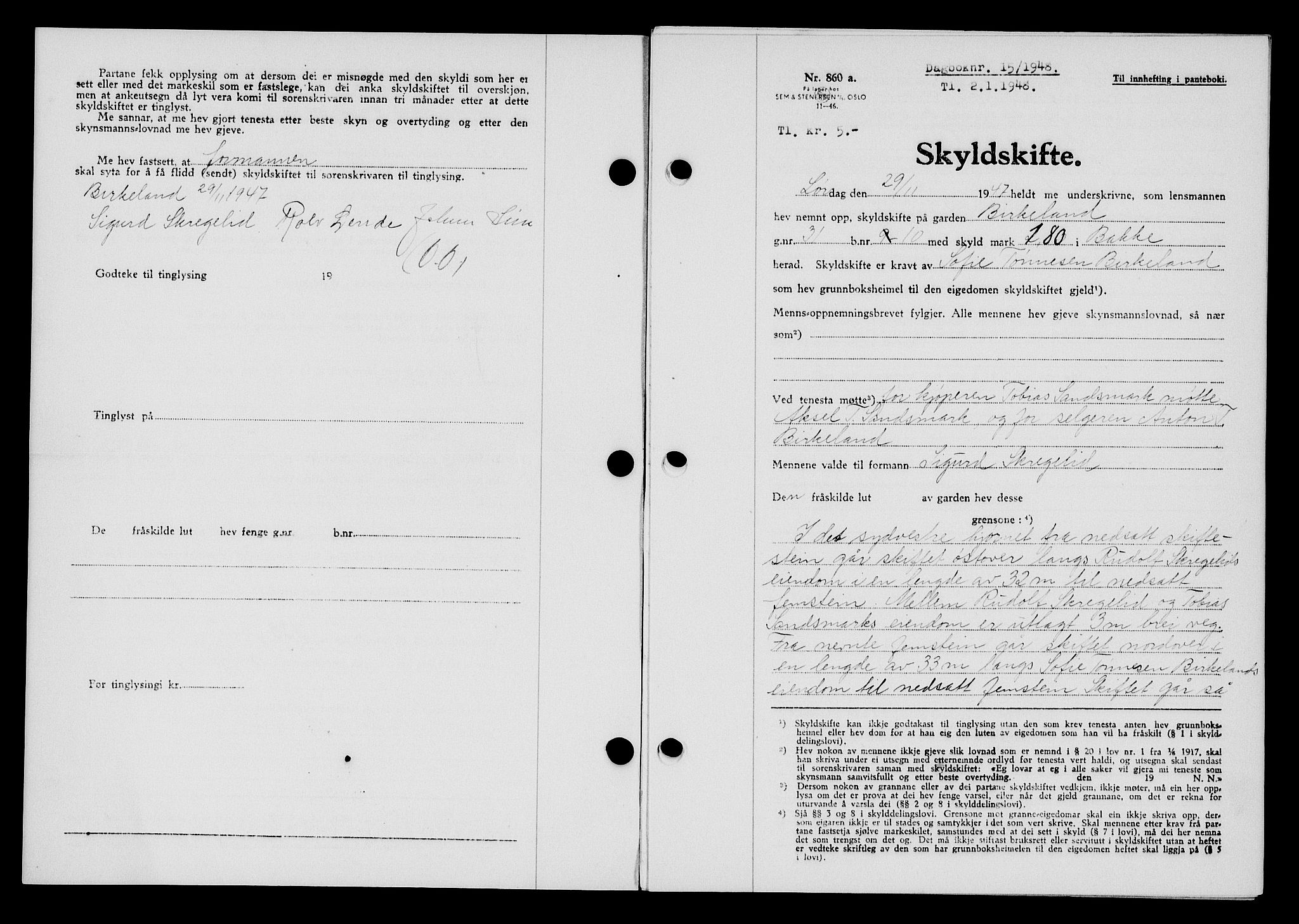 Flekkefjord sorenskriveri, SAK/1221-0001/G/Gb/Gba/L0063: Mortgage book no. A-11, 1947-1948, Diary no: : 15/1948