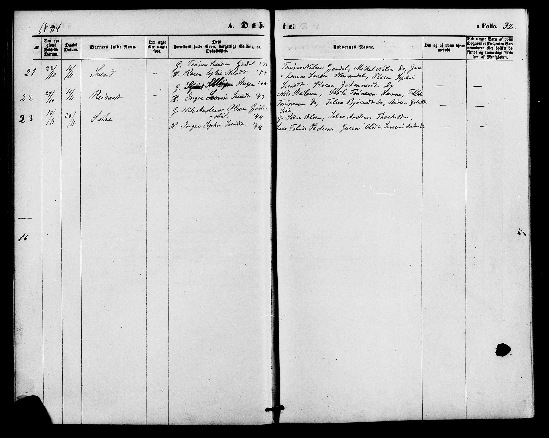 Bakke sokneprestkontor, AV/SAK-1111-0002/F/Fa/Faa/L0007: Parish register (official) no. A 7, 1877-1886, p. 32