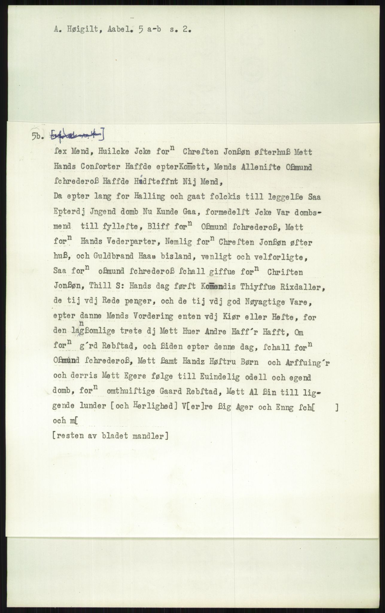 Samlinger til kildeutgivelse, Diplomavskriftsamlingen, AV/RA-EA-4053/H/Ha, p. 3286