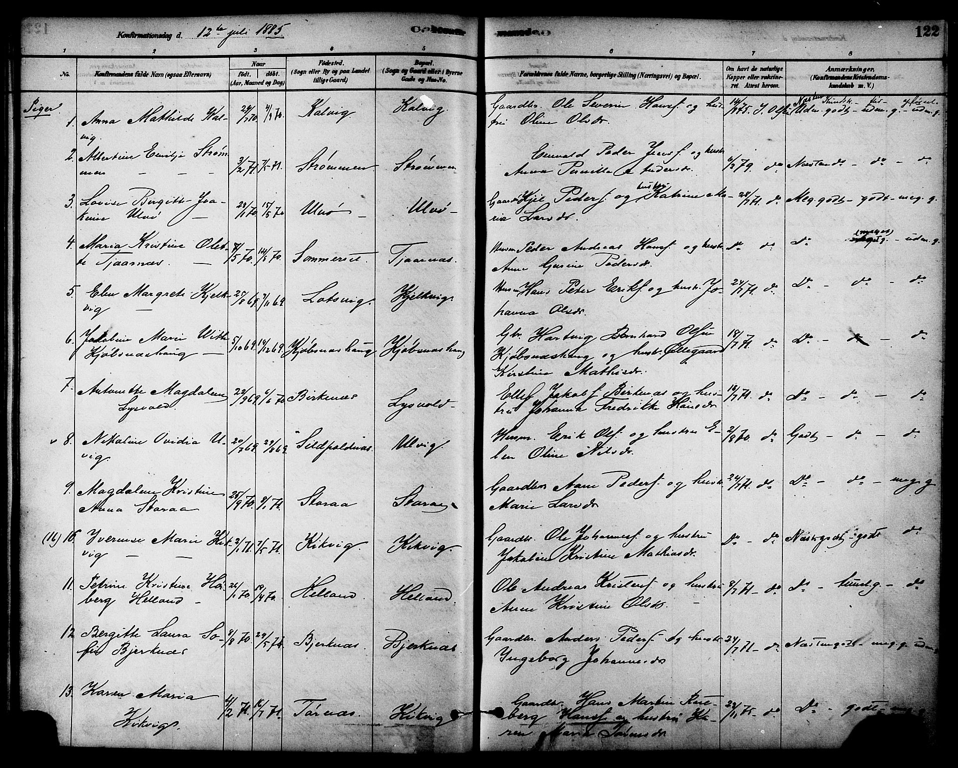 Ministerialprotokoller, klokkerbøker og fødselsregistre - Nordland, AV/SAT-A-1459/861/L0868: Parish register (official) no. 861A03, 1879-1889, p. 122