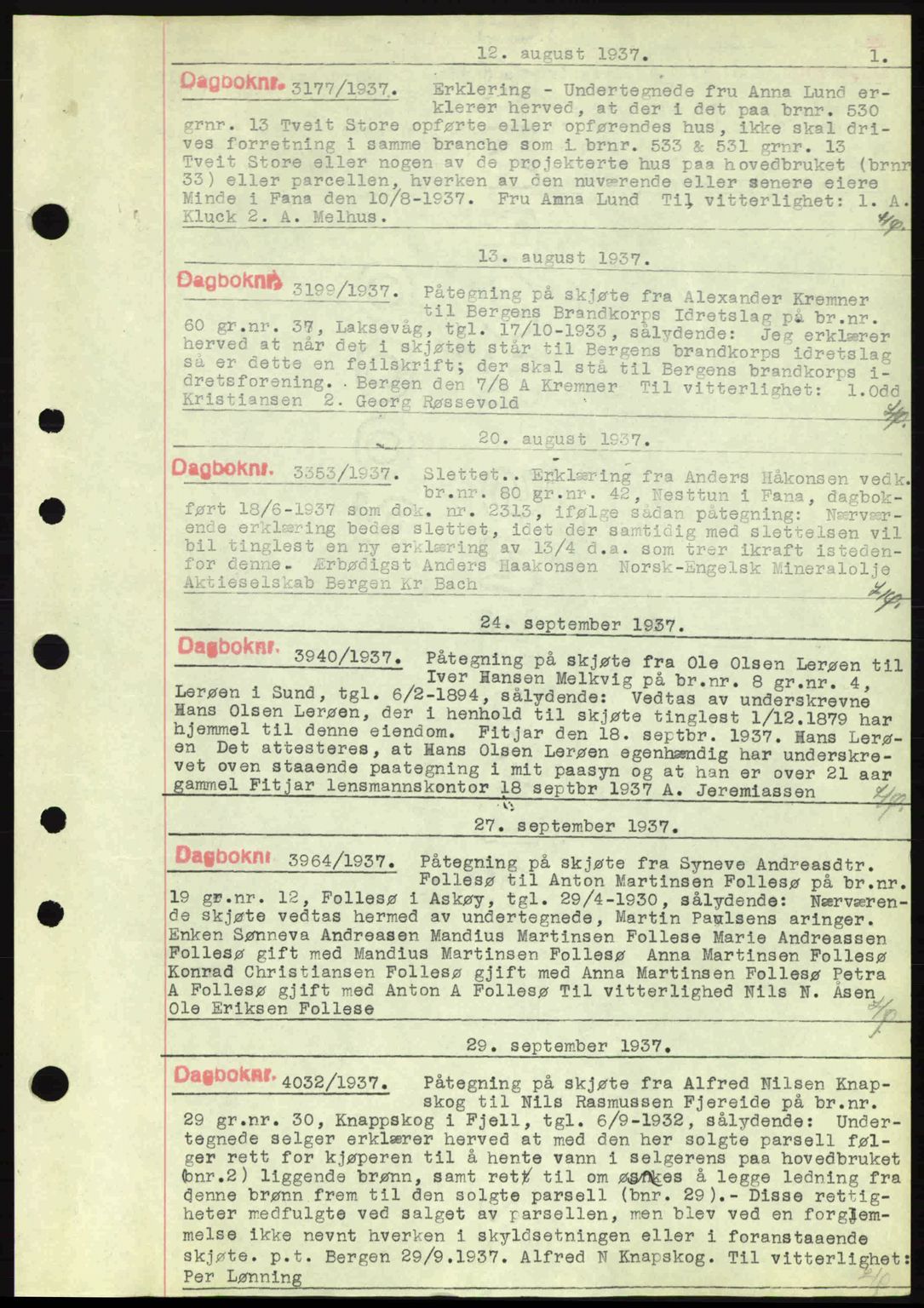 Midhordland sorenskriveri, AV/SAB-A-3001/1/G/Gb/Gbi/L0002: Mortgage book no. A3-7, 1936-1937, Diary no: : 3177/1937