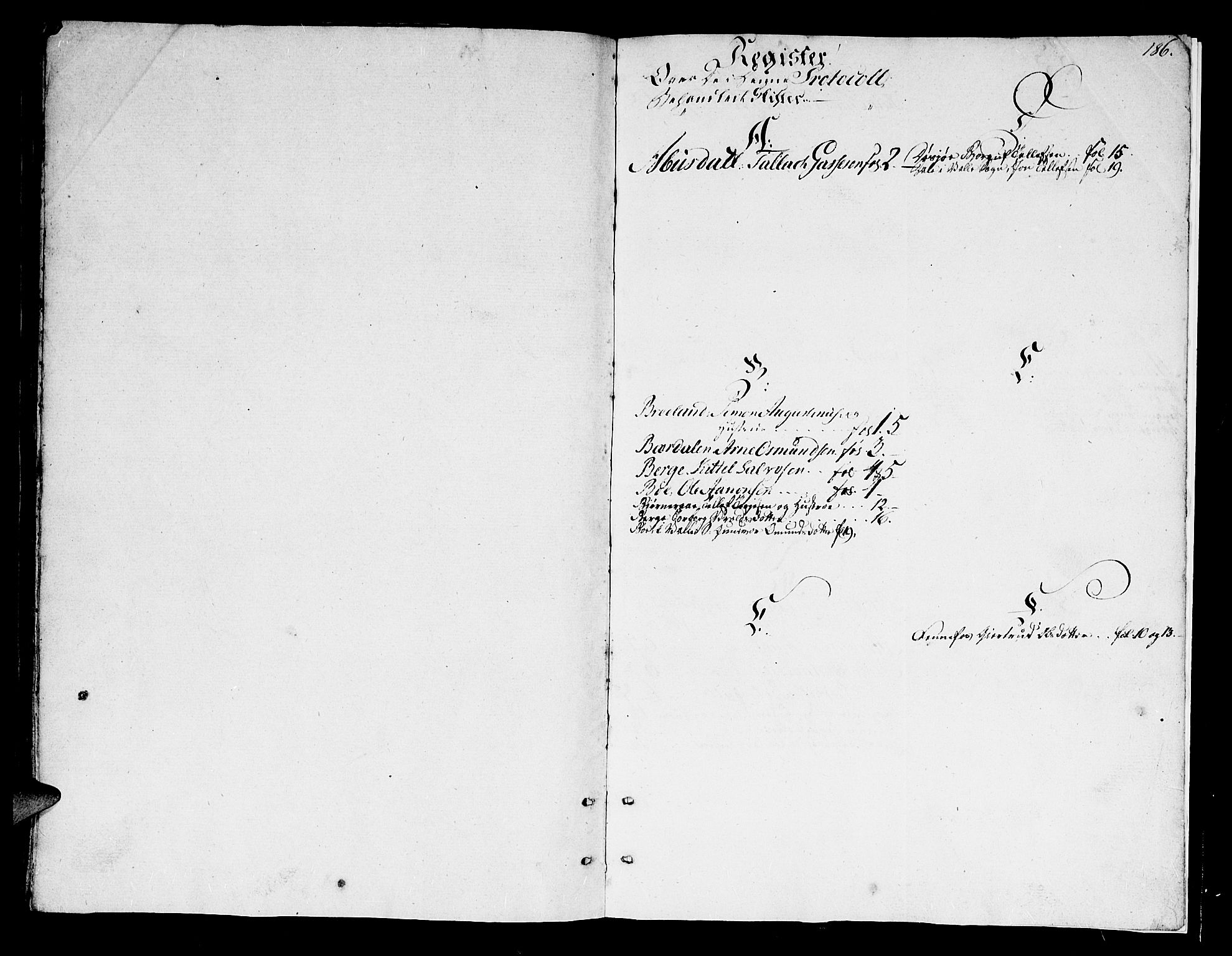 Setesdal sorenskriveri, AV/SAK-1221-0011/H/Hc/L0011: Skifteprotokoll nr 10 med register, 1786-1802, p. 185b-186a