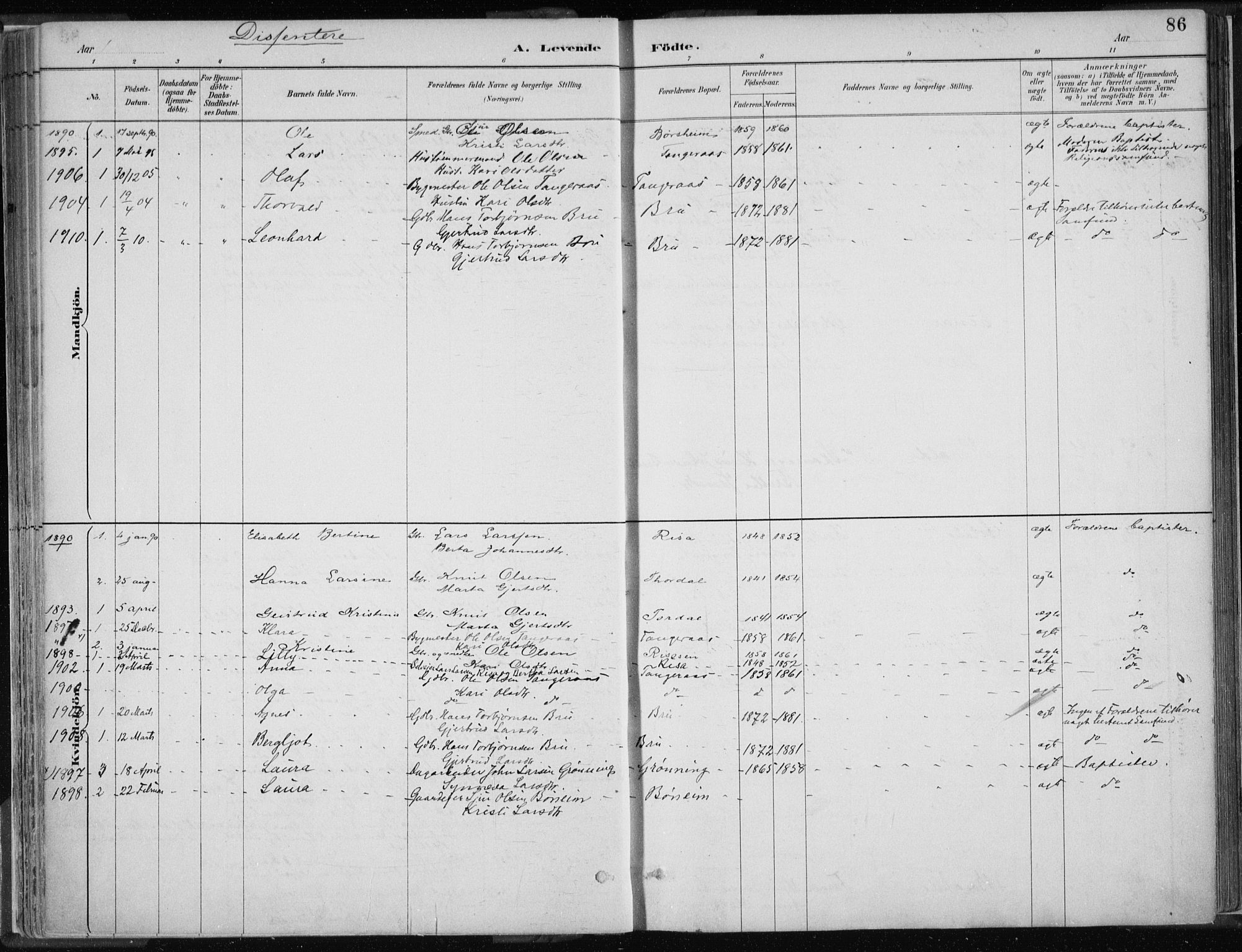 Strandebarm sokneprestembete, SAB/A-78401/H/Haa: Parish register (official) no. B  1, 1886-1908, p. 86