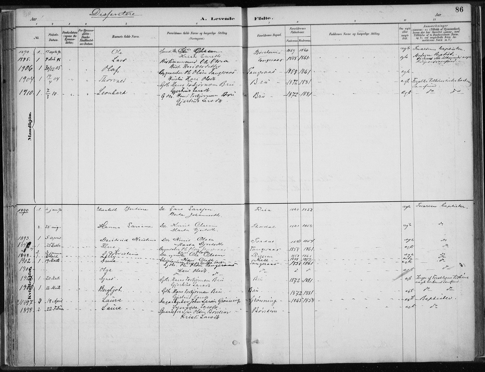 Strandebarm sokneprestembete, AV/SAB-A-78401/H/Haa: Parish register (official) no. B  1, 1886-1908, p. 86