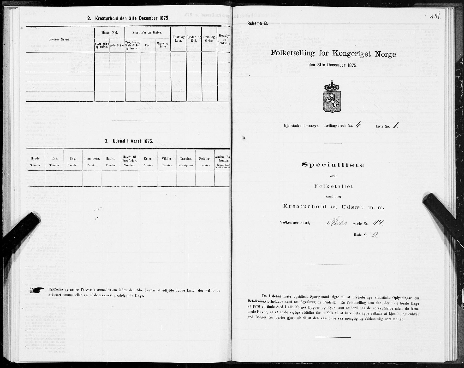 SAT, 1875 census for 1701B Levanger/Levanger, 1875, p. 151