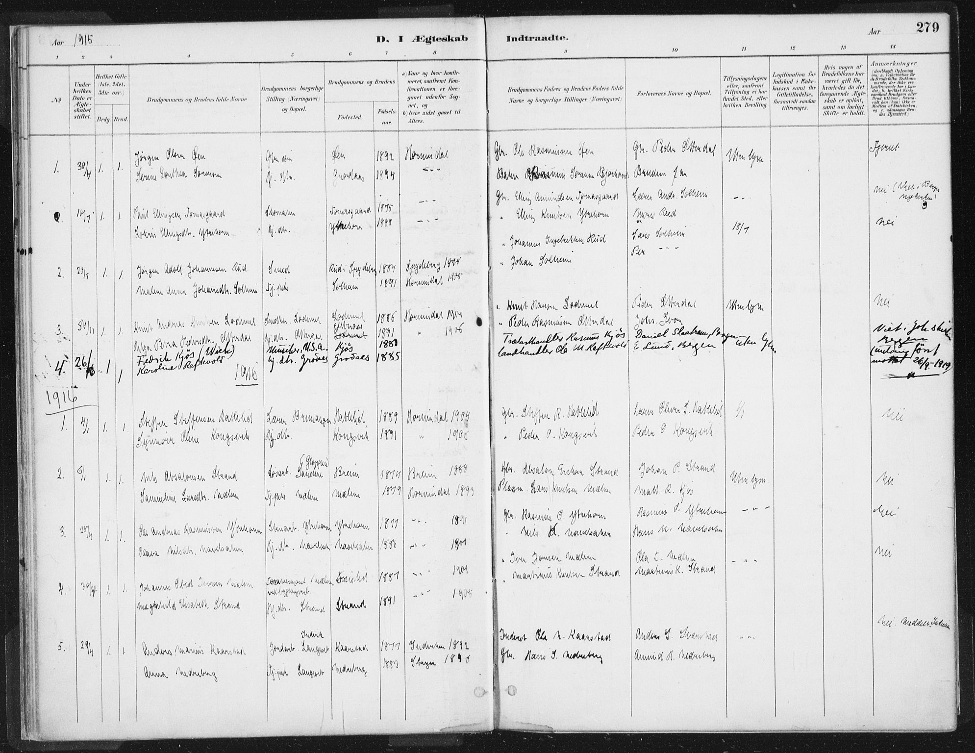 Hornindal sokneprestembete, AV/SAB-A-82401/H/Haa/Haaa/L0003/0002: Parish register (official) no. A 3B, 1885-1917, p. 279