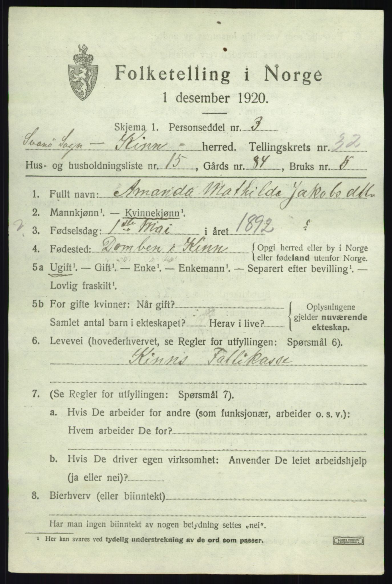 SAB, 1920 census for Kinn, 1920, p. 10889