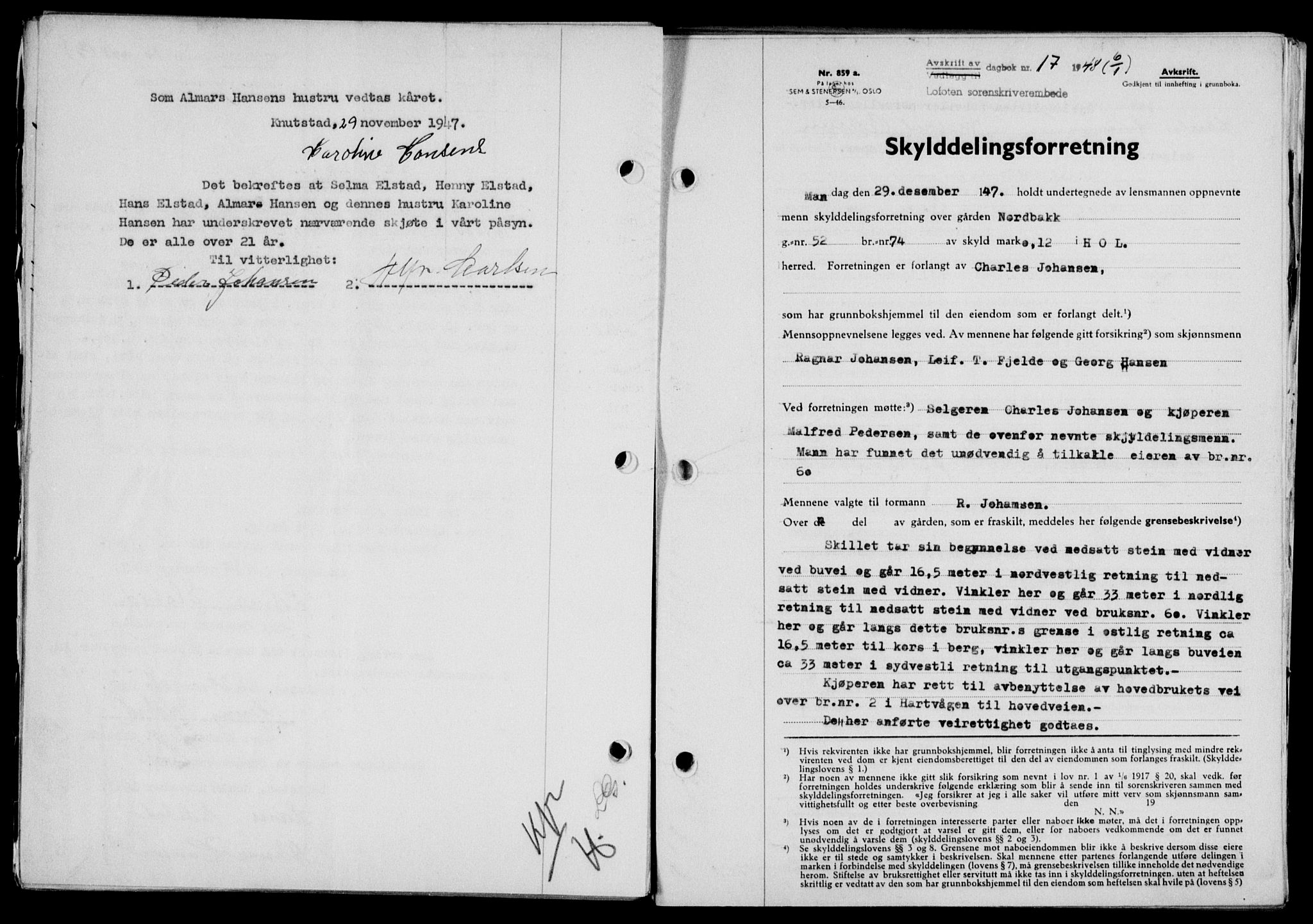 Lofoten sorenskriveri, SAT/A-0017/1/2/2C/L0017a: Mortgage book no. 17a, 1947-1948, Diary no: : 17/1948