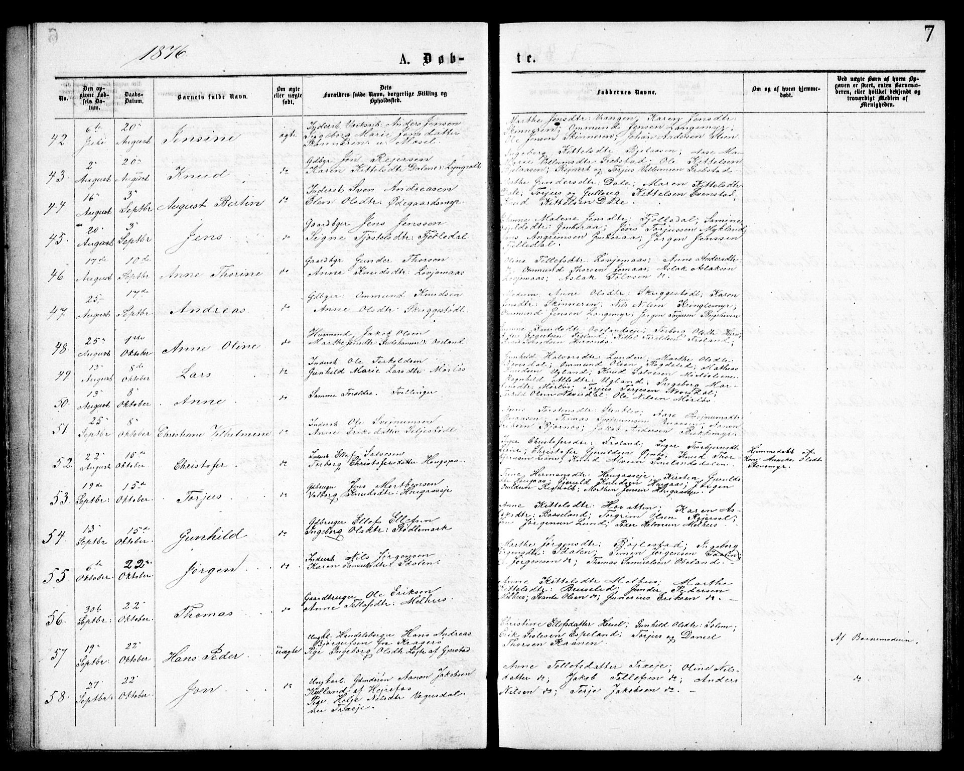 Froland sokneprestkontor, AV/SAK-1111-0013/F/Fb/L0009: Parish register (copy) no. B 9, 1875-1893, p. 7