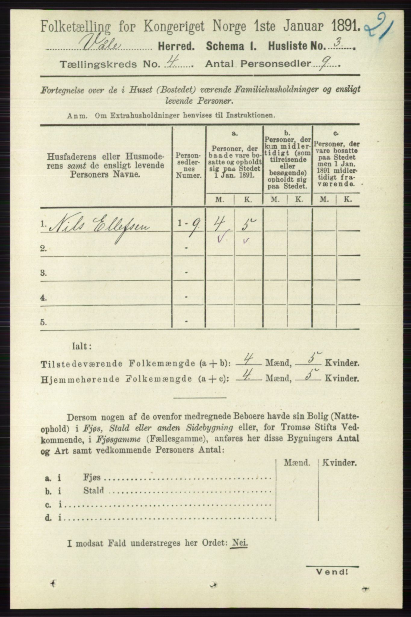 RA, 1891 census for 0716 Våle, 1891, p. 937