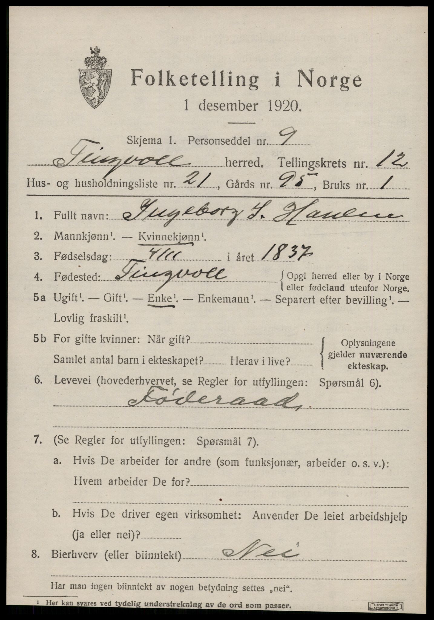 SAT, 1920 census for Tingvoll, 1920, p. 6240