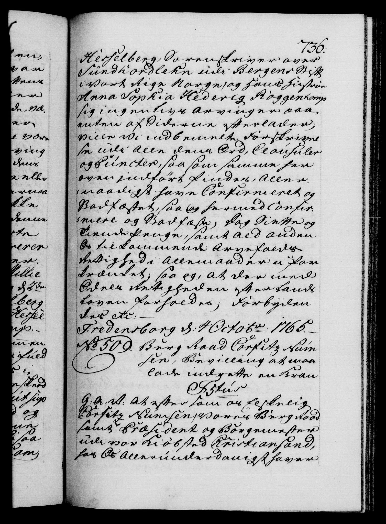 Danske Kanselli 1572-1799, AV/RA-EA-3023/F/Fc/Fca/Fcaa/L0042: Norske registre, 1763-1766, p. 736a