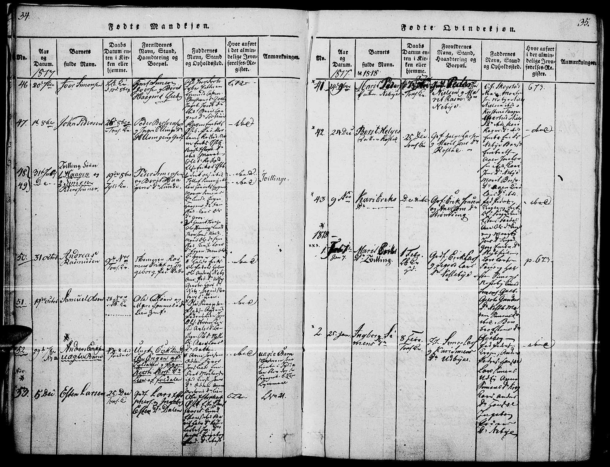 Tynset prestekontor, SAH/PREST-058/H/Ha/Haa/L0018: Parish register (official) no. 18, 1815-1829, p. 34-35
