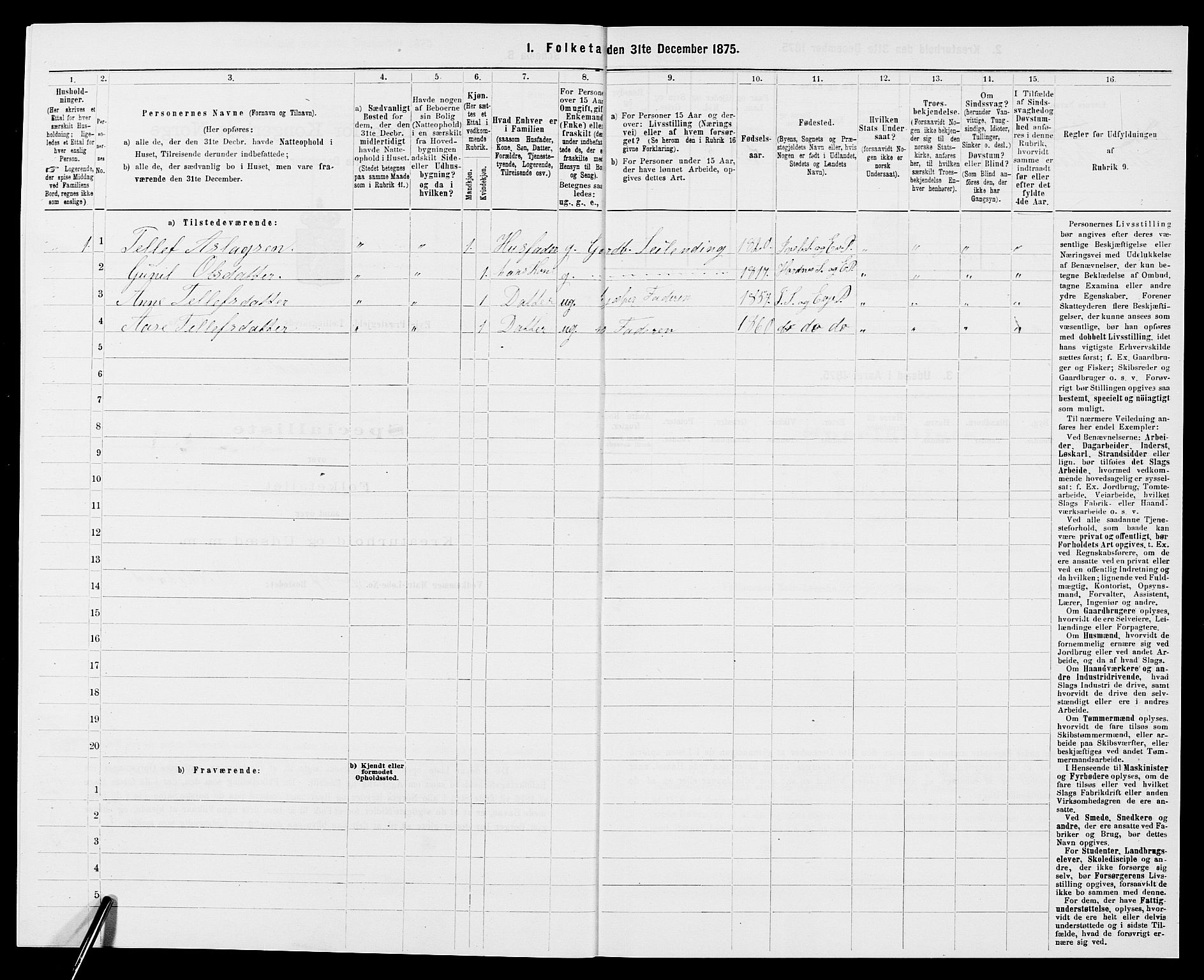 SAK, 1875 census for 0934P Evje, 1875, p. 922