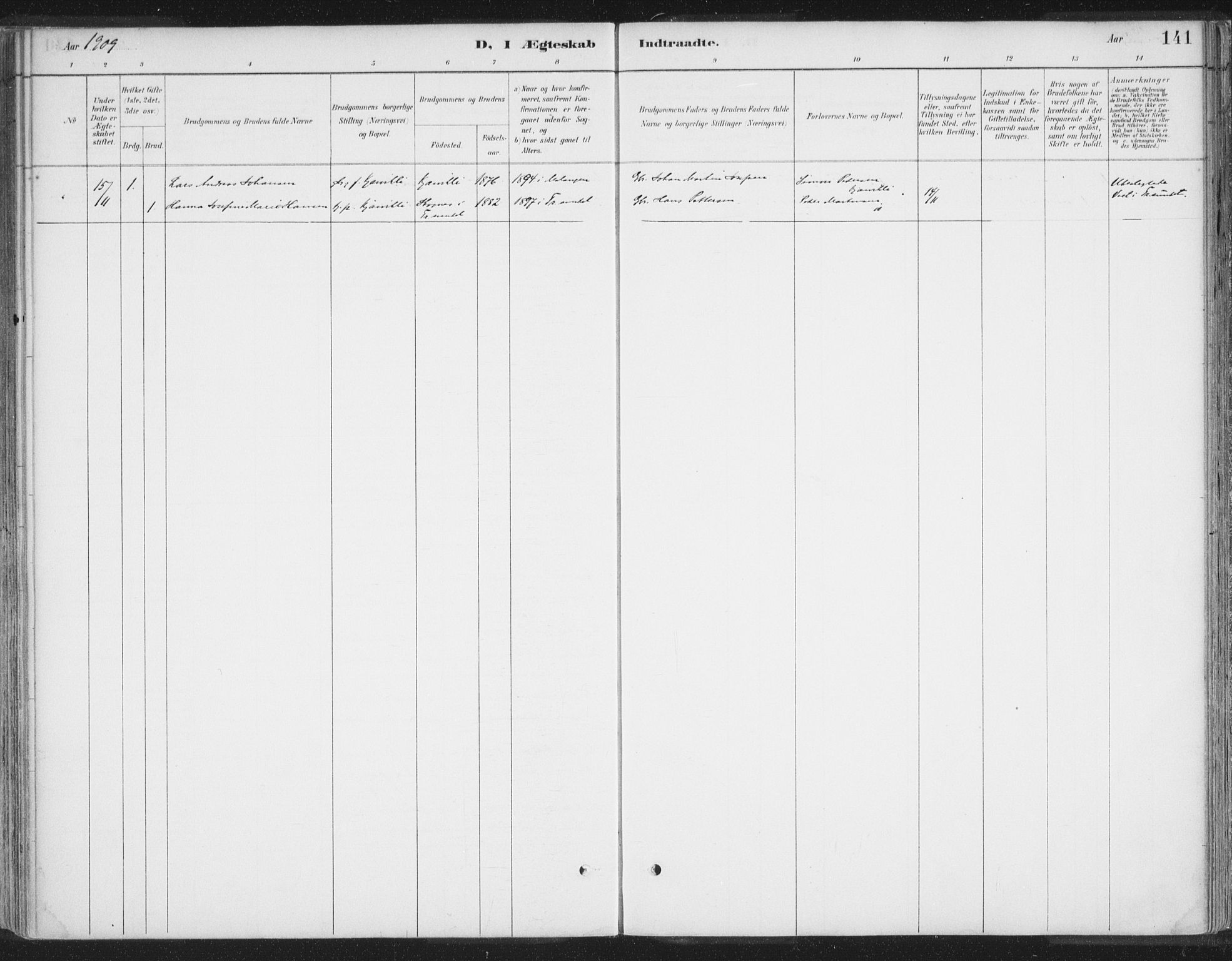 Balsfjord sokneprestembete, AV/SATØ-S-1303/G/Ga/L0007kirke: Parish register (official) no. 7, 1887-1909, p. 141