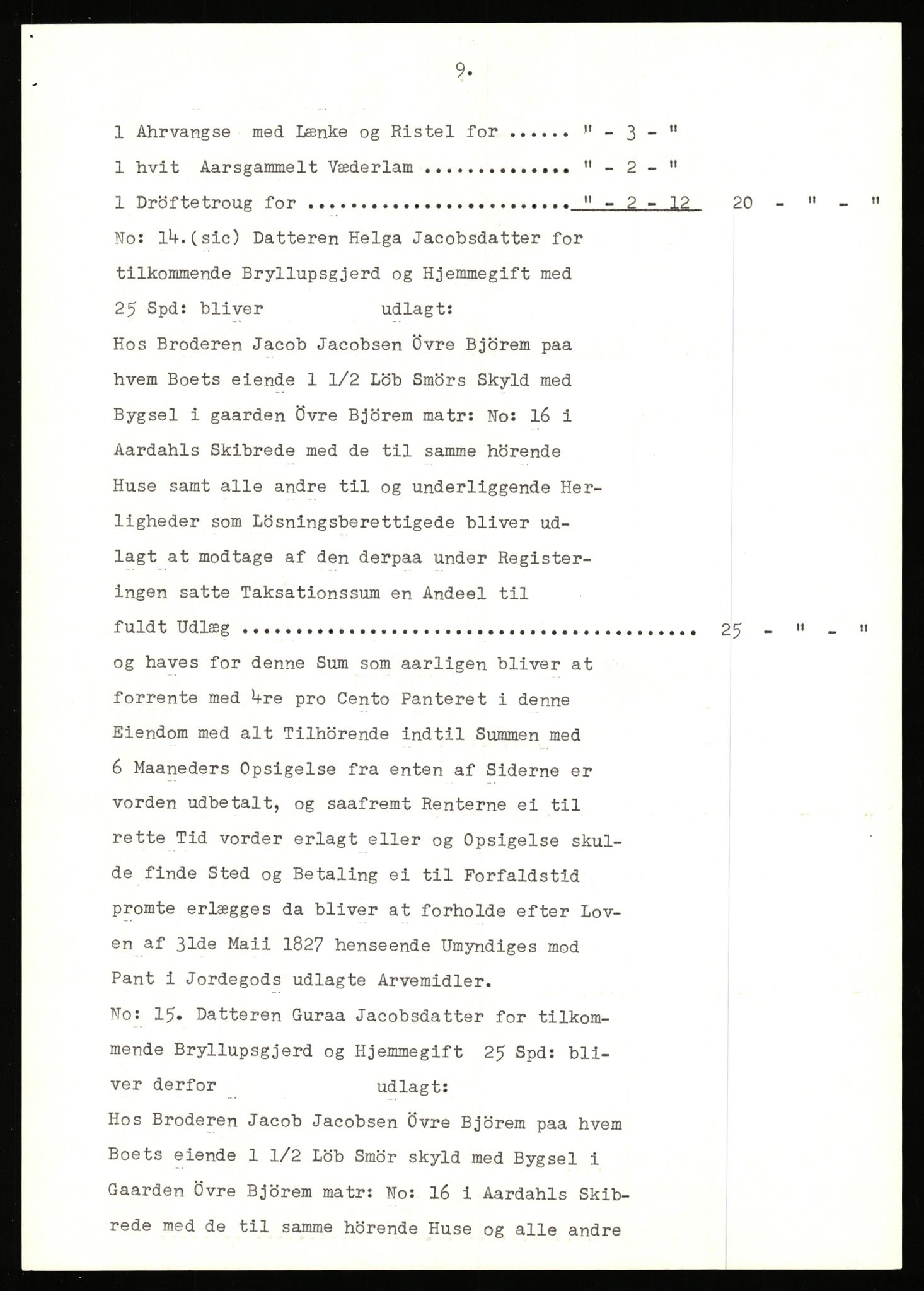 Statsarkivet i Stavanger, SAST/A-101971/03/Y/Yj/L0009: Avskrifter sortert etter gårdsnavn: Bjerge indre - Bjørndalen søndre, 1750-1930, p. 460