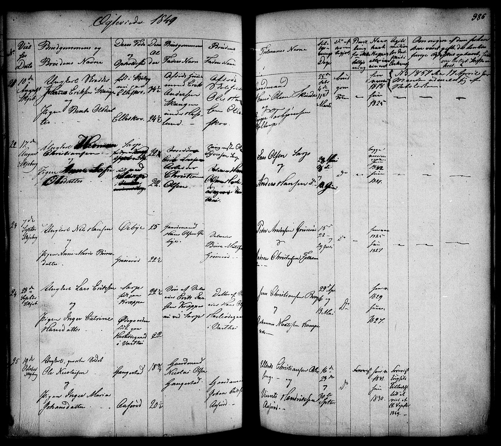 Skjeberg prestekontor Kirkebøker, AV/SAO-A-10923/F/Fa/L0006: Parish register (official) no. I 6, 1846-1858, p. 386