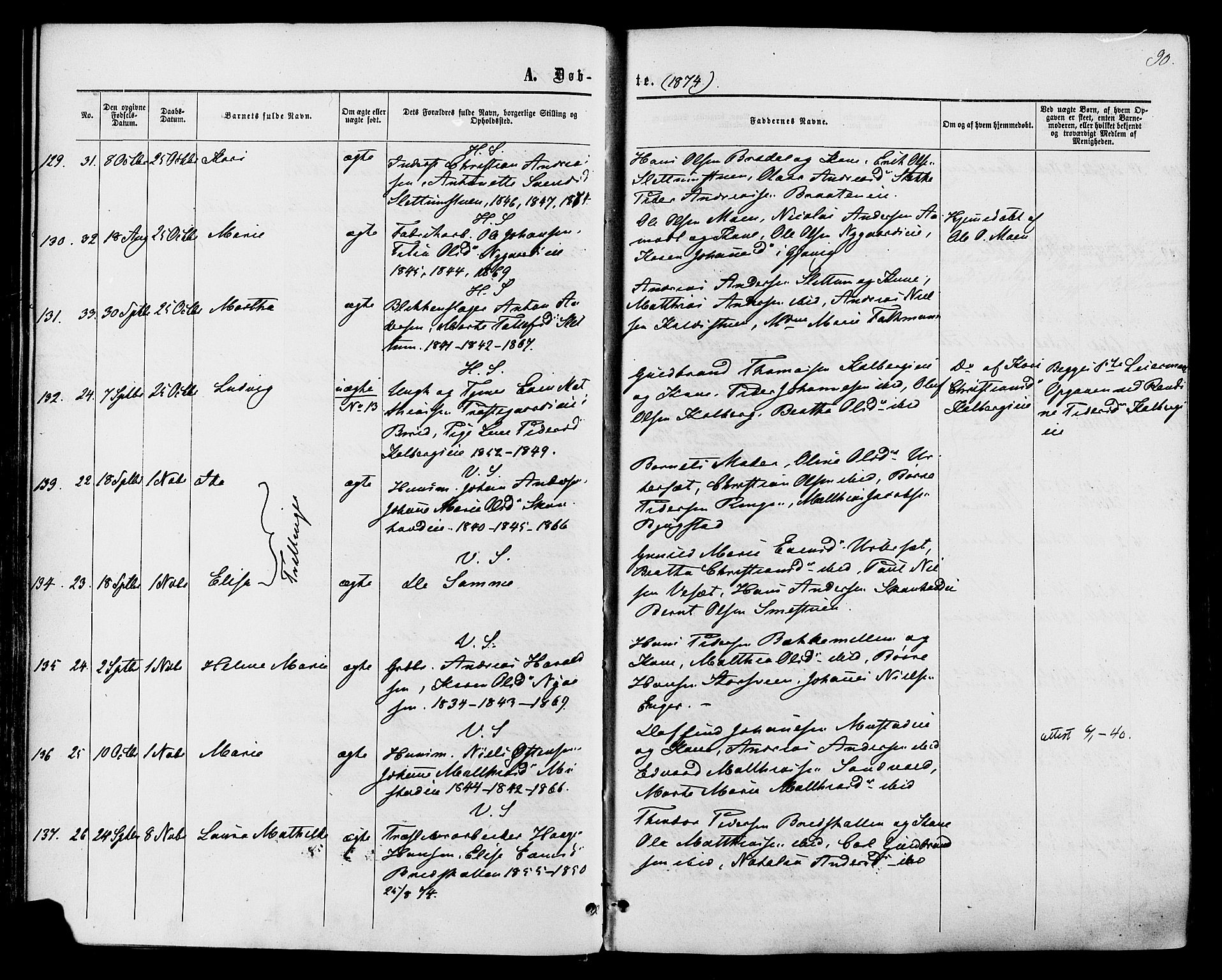 Vardal prestekontor, AV/SAH-PREST-100/H/Ha/Haa/L0007: Parish register (official) no. 7, 1867-1878, p. 90