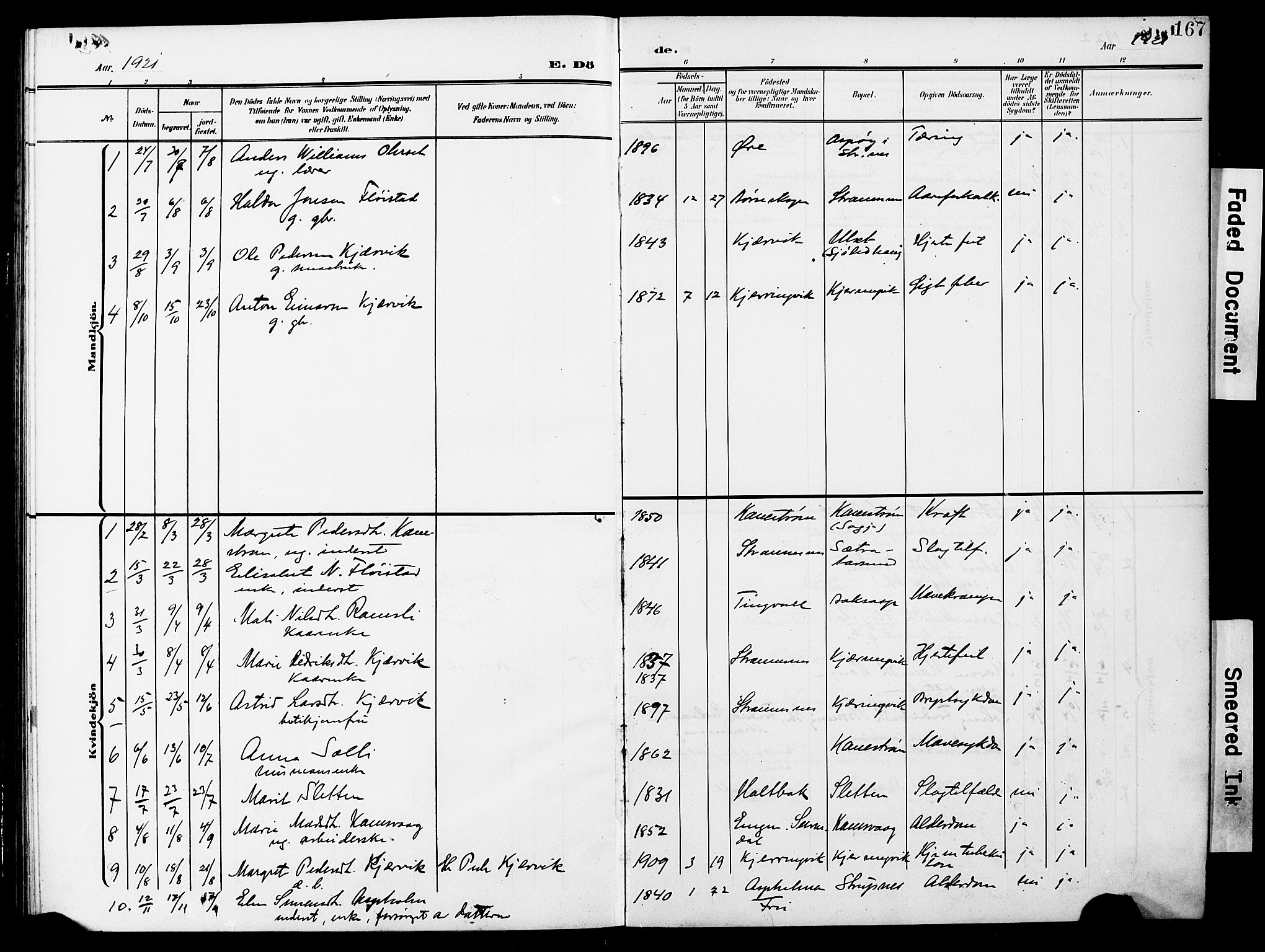 Ministerialprotokoller, klokkerbøker og fødselsregistre - Møre og Romsdal, AV/SAT-A-1454/587/L1001: Parish register (copy) no. 587C01, 1906-1927, p. 167