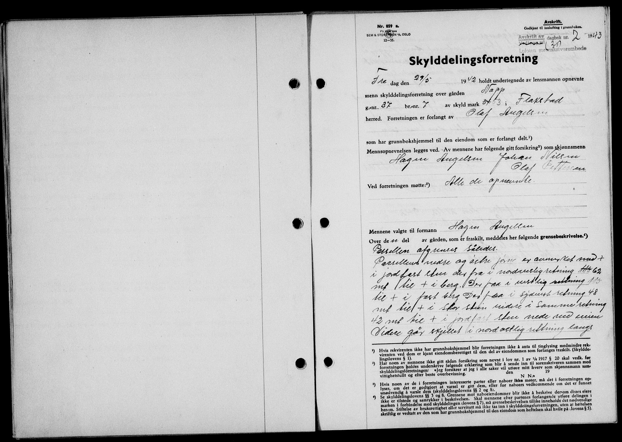 Lofoten sorenskriveri, SAT/A-0017/1/2/2C/L0010a: Mortgage book no. 10a, 1942-1943, Diary no: : 2/1943