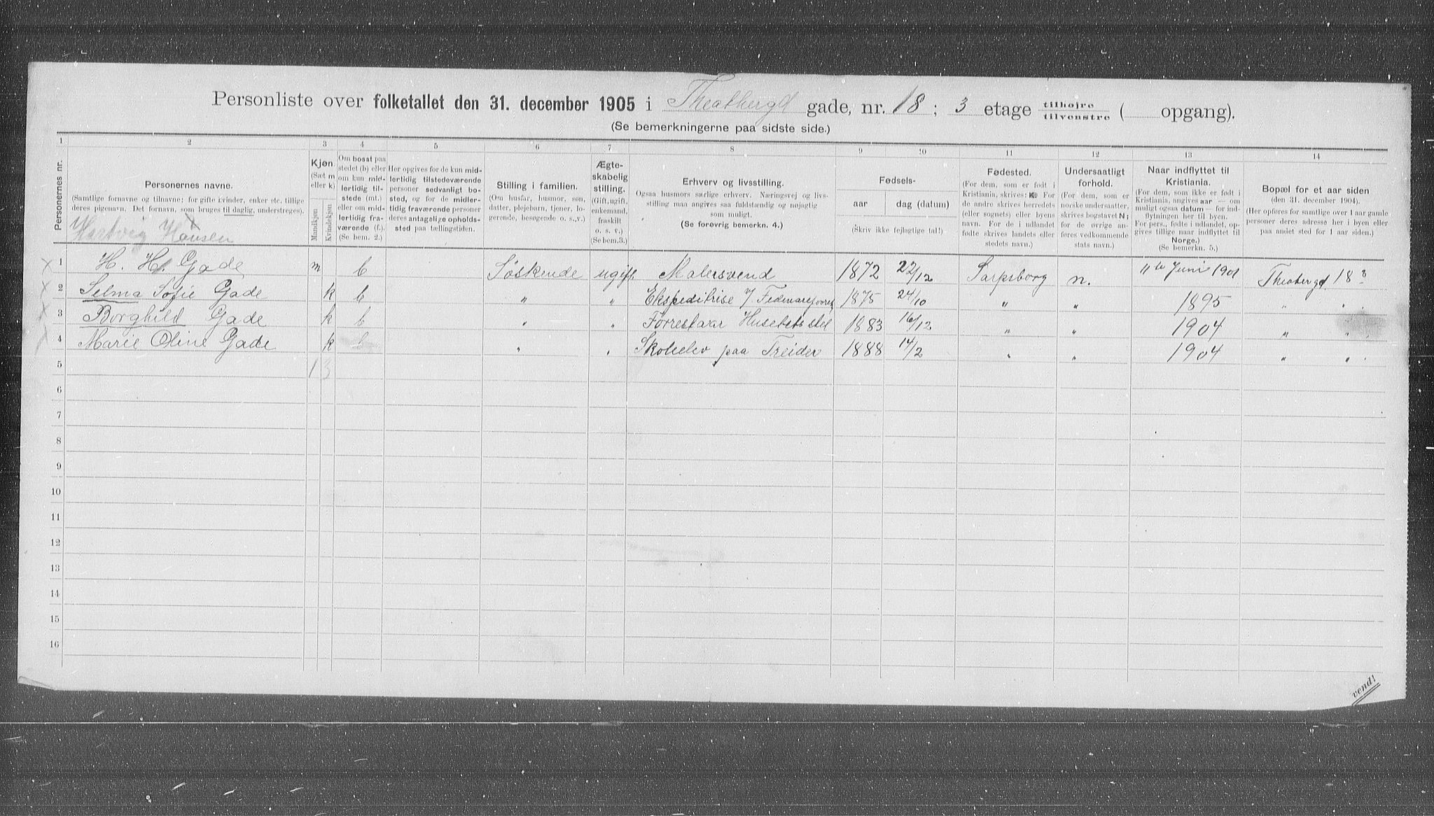 OBA, Municipal Census 1905 for Kristiania, 1905, p. 56399