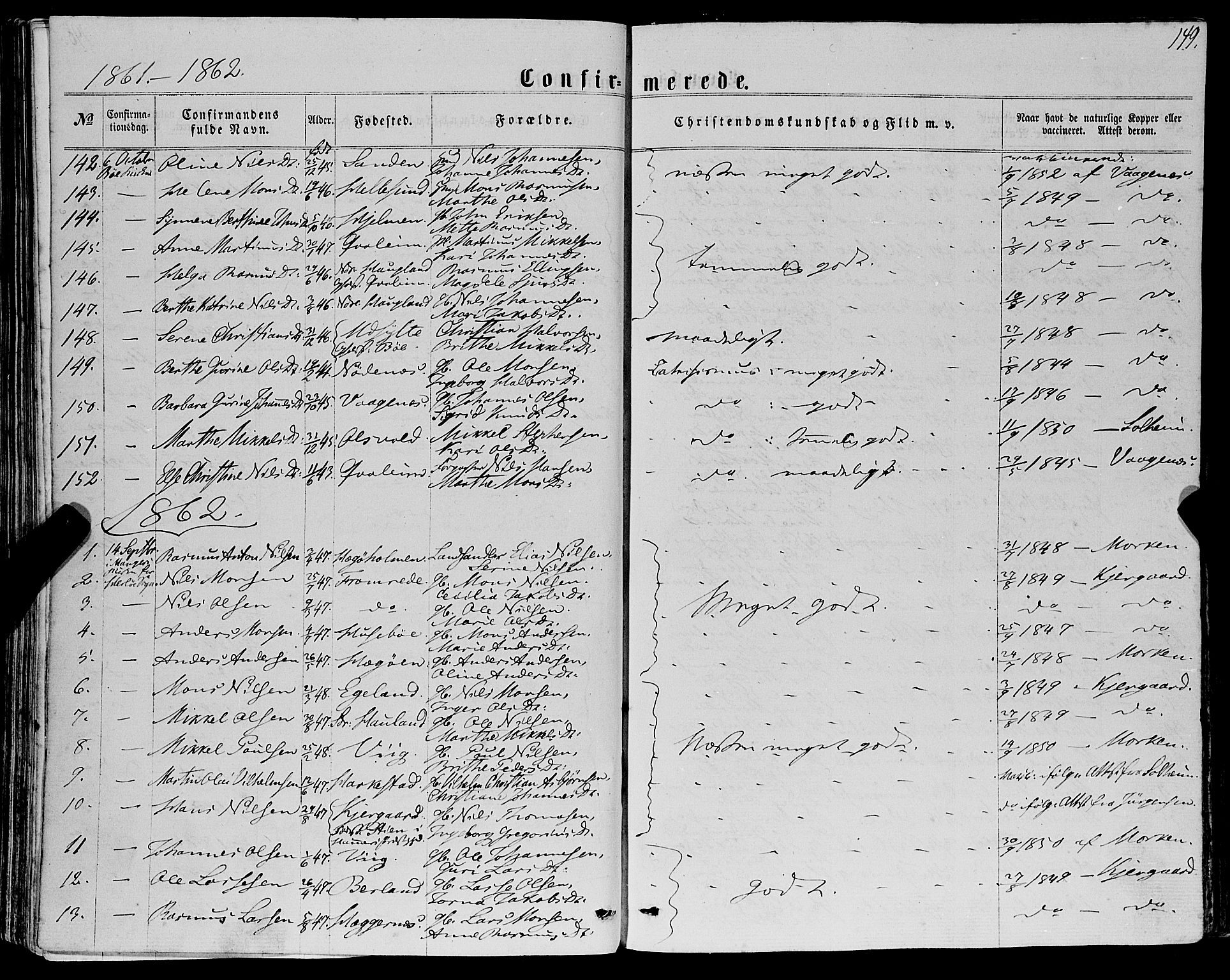 Manger sokneprestembete, AV/SAB-A-76801/H/Haa: Parish register (official) no. A 7, 1860-1870, p. 149